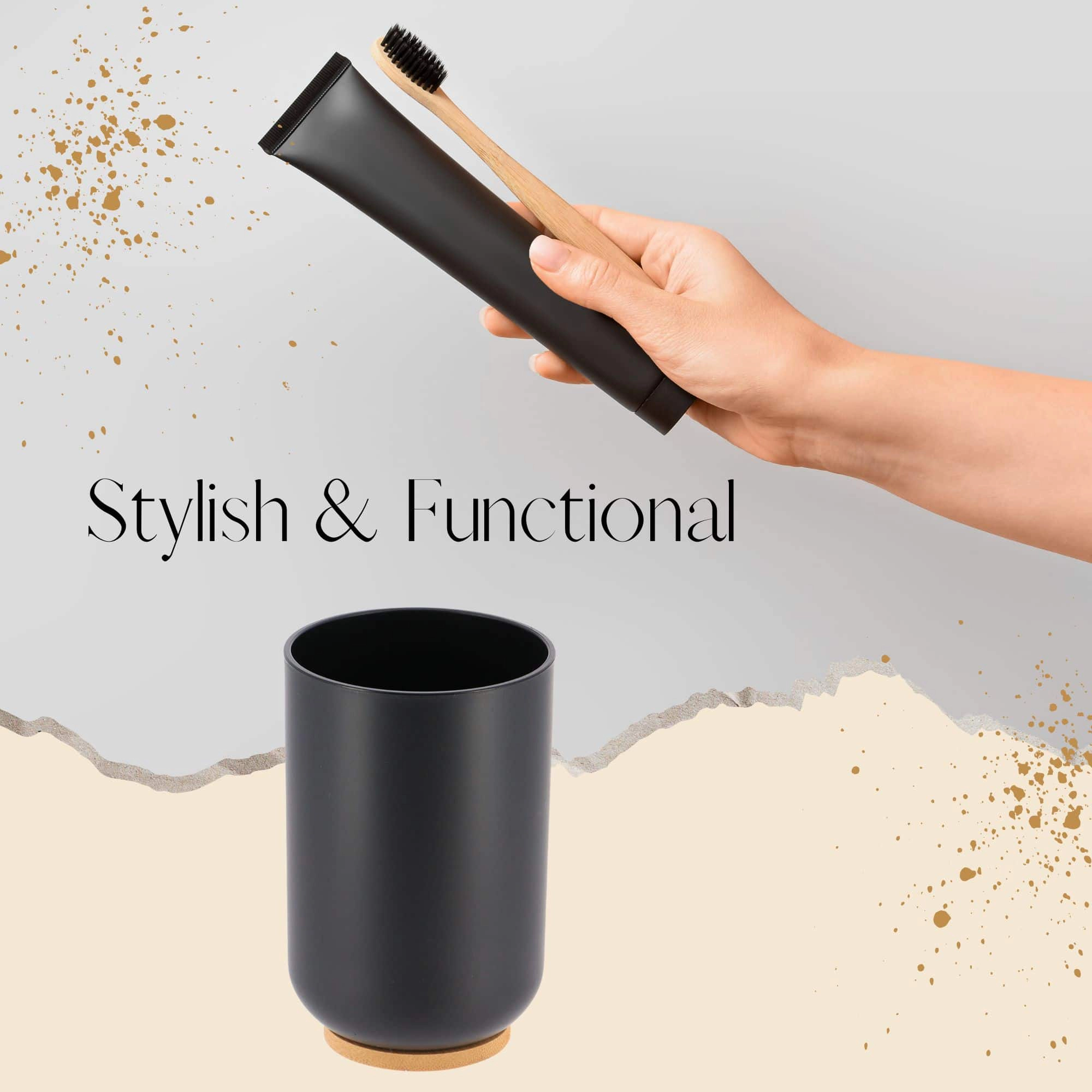 Evideco French Home Goods Padang 10 fl oz Bathroom Tumbler - Polystyrene with Bamboo Base