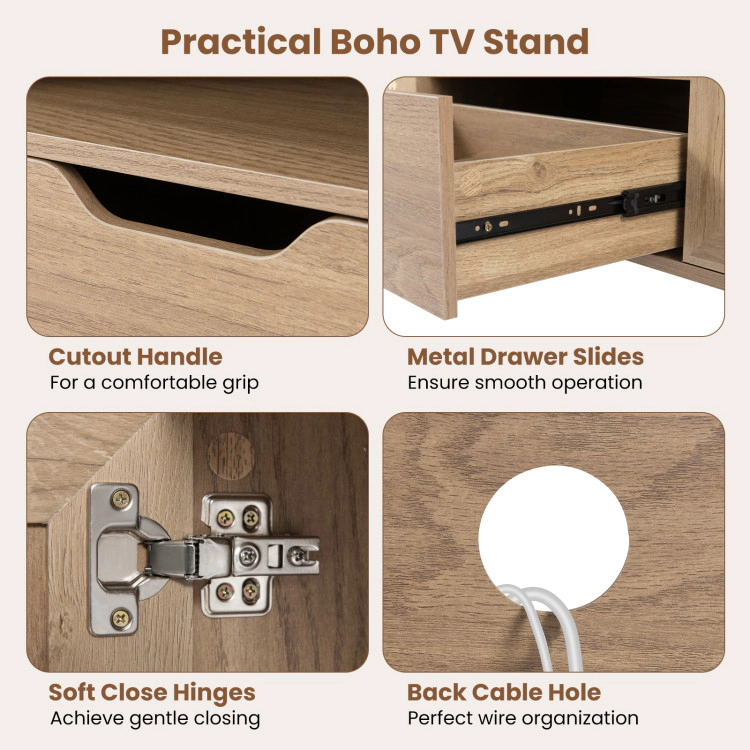 Hivvago Boho Tv Stand For 60 Inch Tv Entertainment Center With Cabinets And Storage Shelf