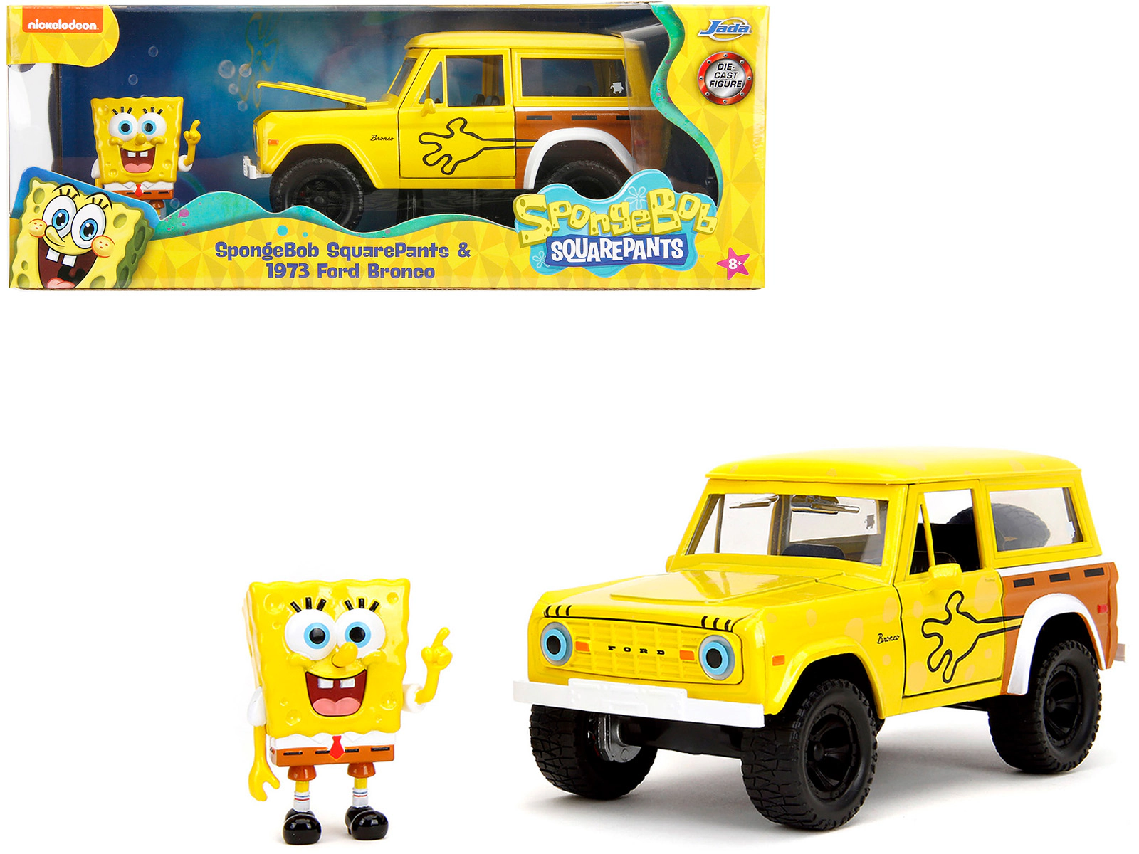 Jada 1973 Ford Bronco Yellow with Graphics and SpongeBob SquarePants Diecast Figure "SpongeBob SquarePants"
