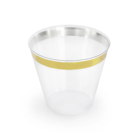Elama 150 Piece Disposable Plastic Dinnerware Party Set for 25 Guests in Black with Gold Trim