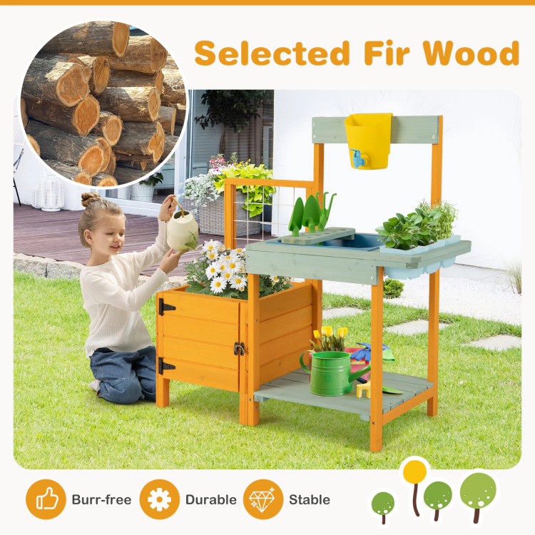 Hivvago Kids Outdoor Potting Bench with See-Through Window