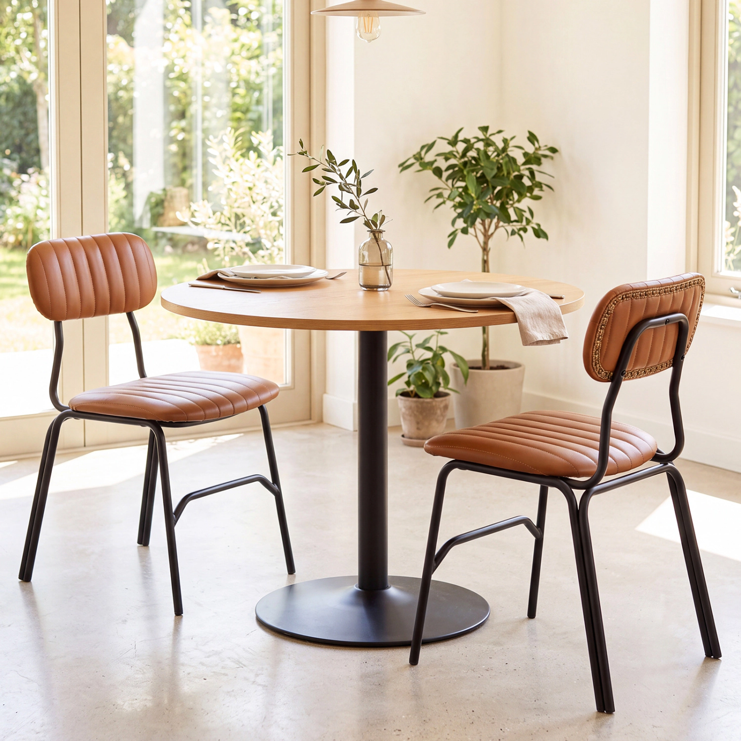 LJG Set of 2 Modern Dining Chairs with Ergonomic Back Metal Legs Exquisite Rivet and Embellished Edges