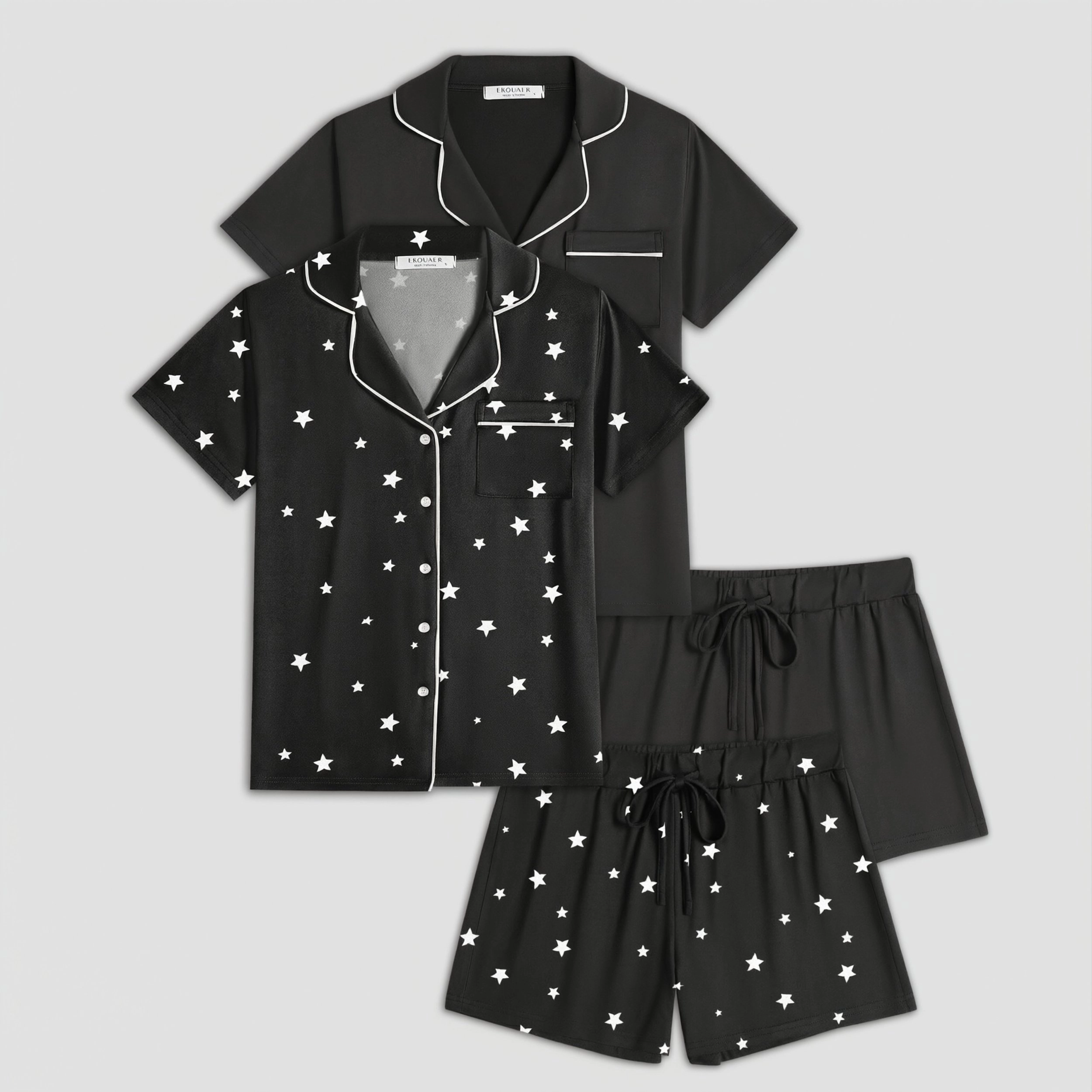 Ekouaer Women's Notch Collar Button Down Pajama Set with Shorts