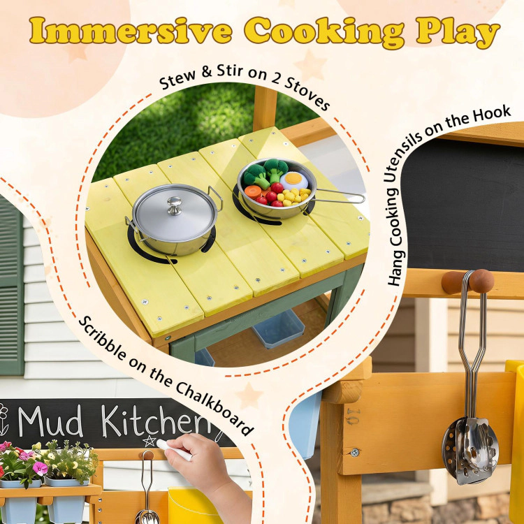 Hivvago Wooden Mud Kitchen for Toddlers with Faucet and Water Tank