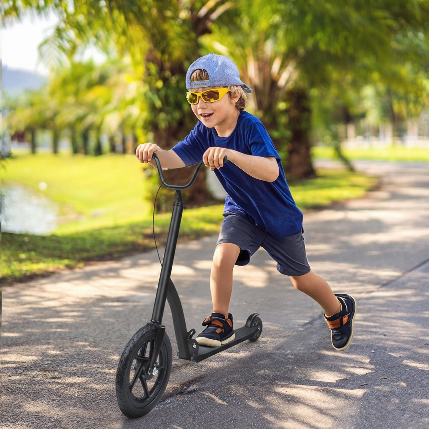 HONGGE Kick Scooter for Kids 5-12 Years Old with Adjustable Height Handlebar Non-slip Footplate Big Wheels Rear Brake