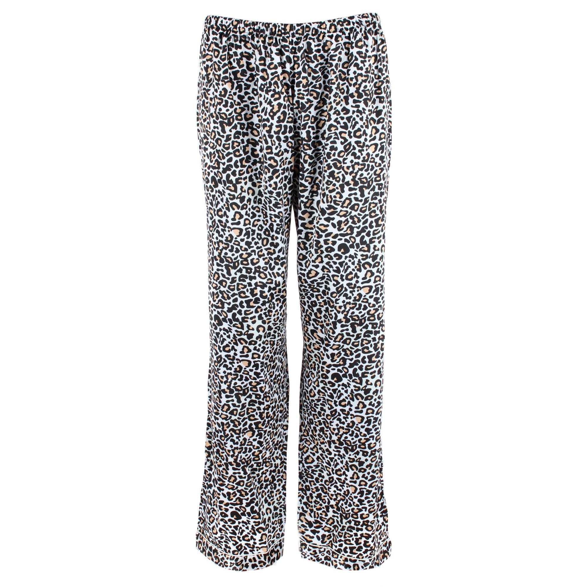 CTM Women's Plus Satin Leopard Print Pajama Set