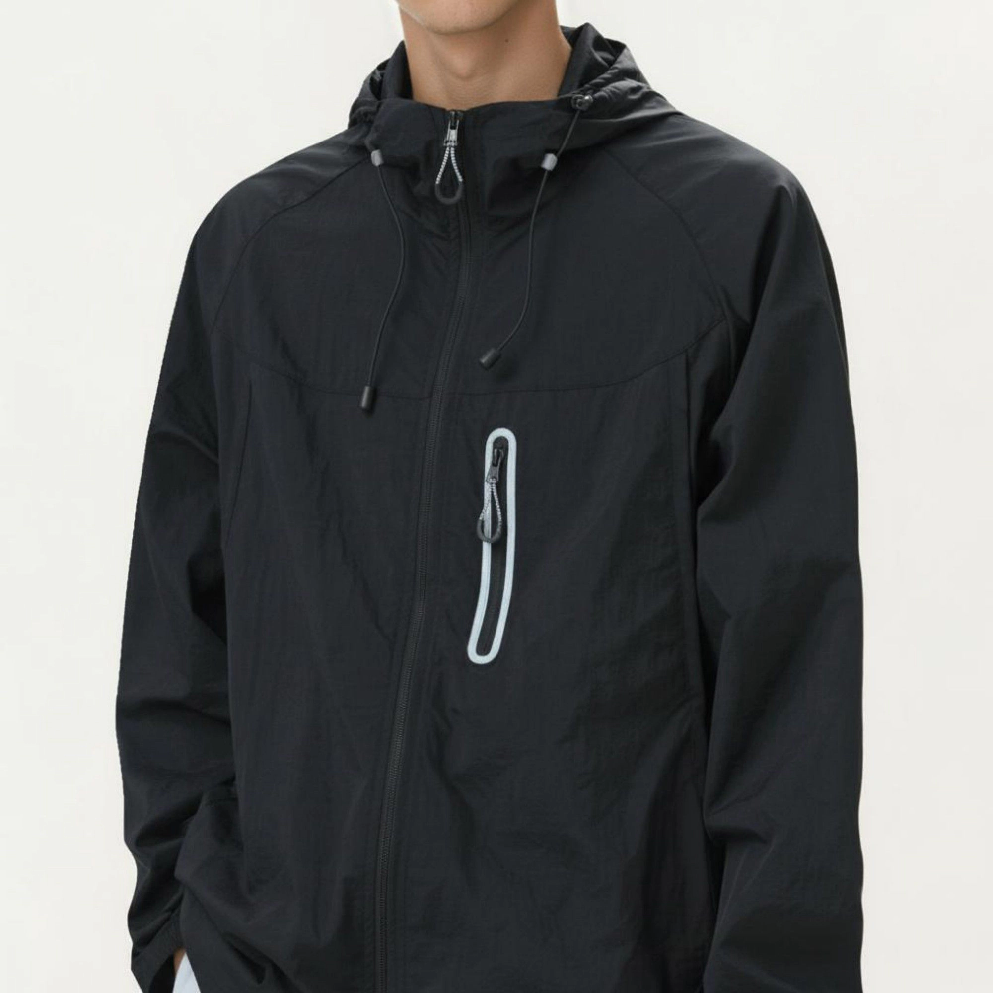 Anna-Kaci Men's Lightweight Windbreaker Jacket with Hood Full Zip Closure Drawstring Detail and Zipper Chest Pocket