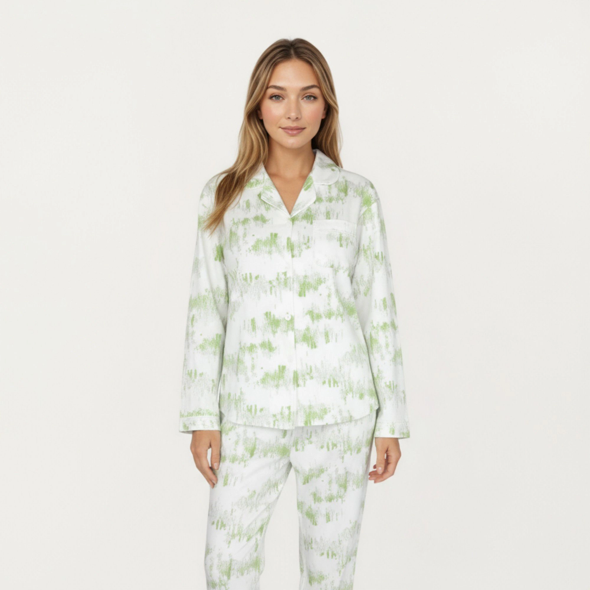 Anna-Kaci Women's 2-Piece Built-In Chest Pads Top and Relaxed Fit Pants Pajama Set with Brushstroke Print