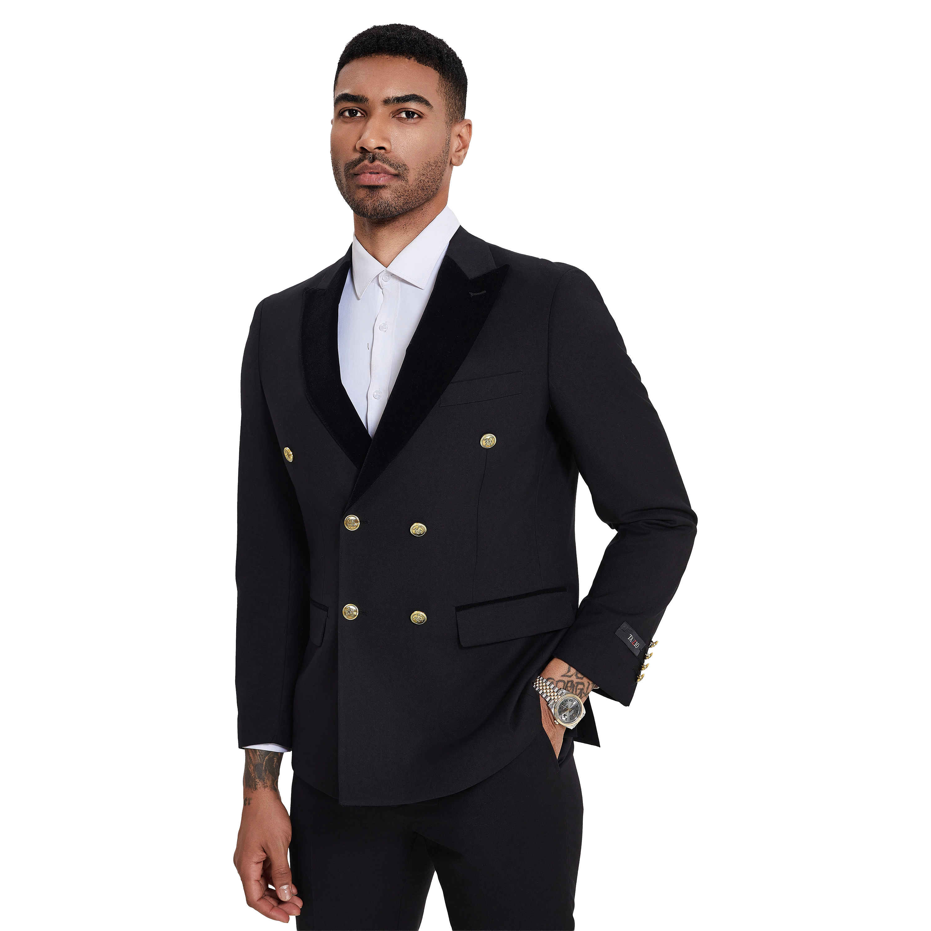 Tazzio Mens Skinny Fit Velvet 2 Piece Suit Set, Peak Lapel