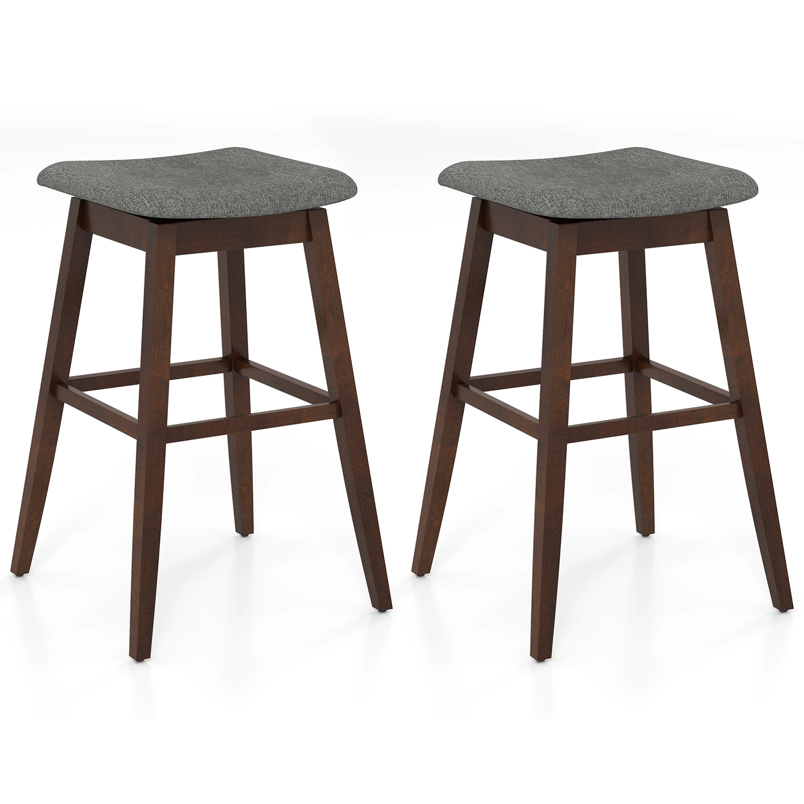 SUGIFT Contoured Linen Seat and Rubber Wood Legs Set of 2 Brown Swivel Bar Stools