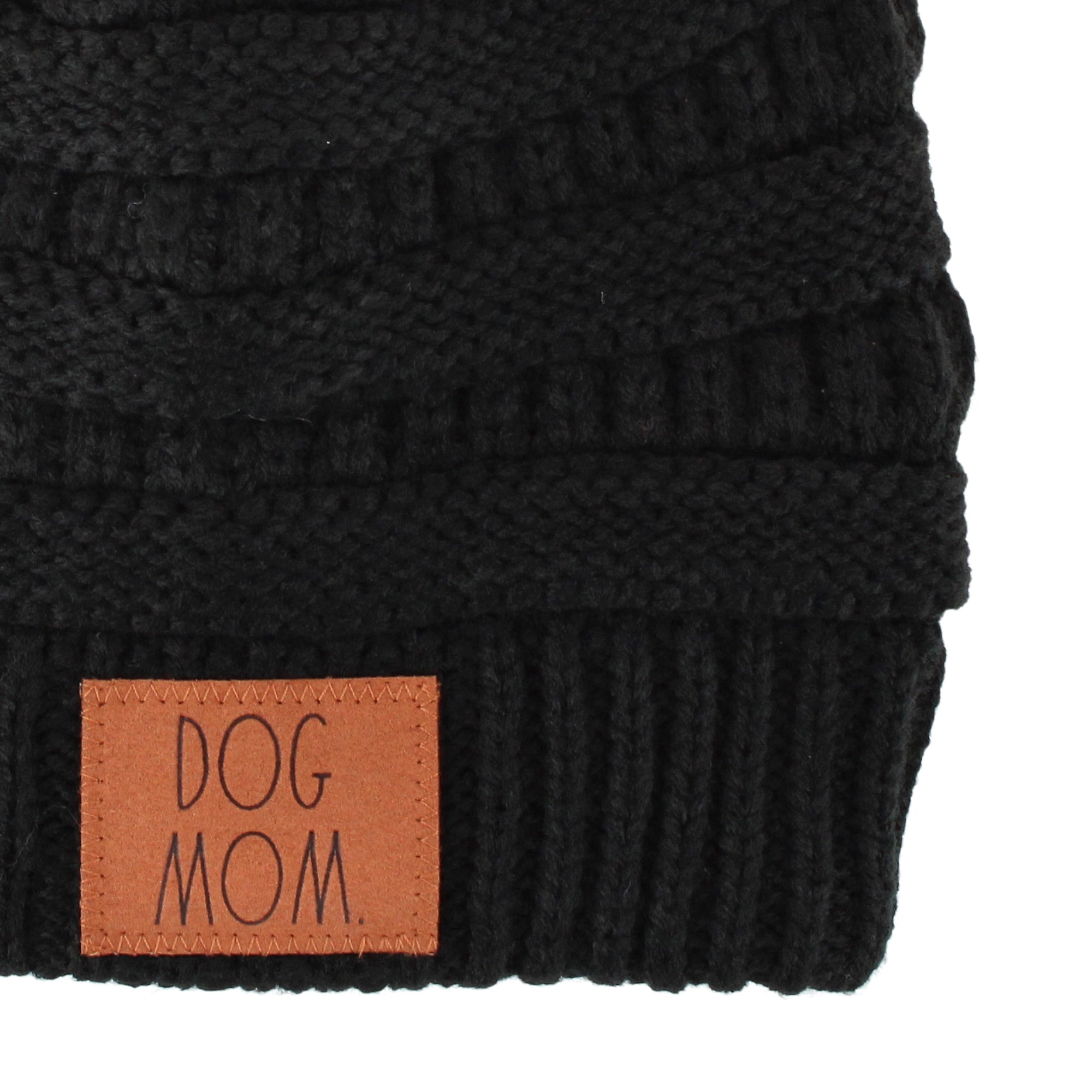 David & Young Women's Dog Mom Rib Knit Winter Beanie Pom Hat