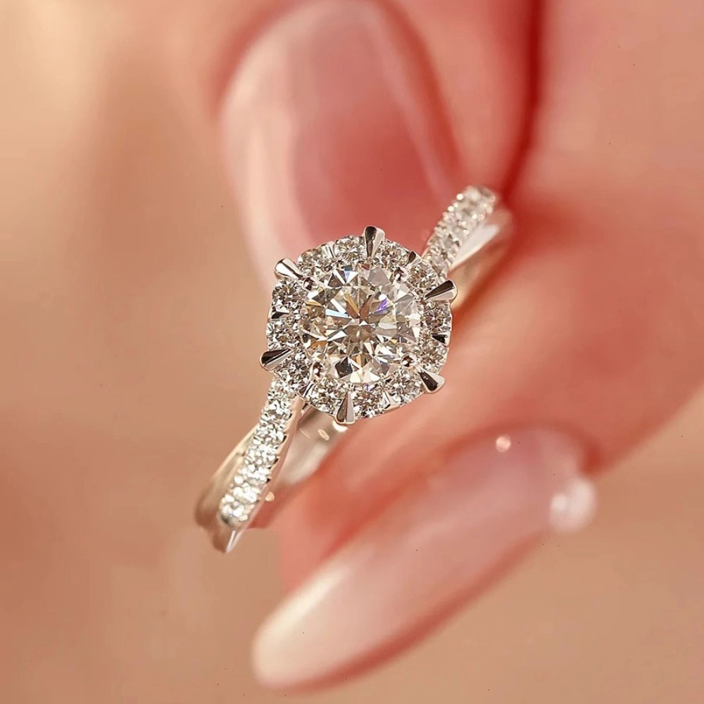 Wardrobe Whimsy Round Cubic Zirconia Halo Twisted Pave Shank Engagement Ring
