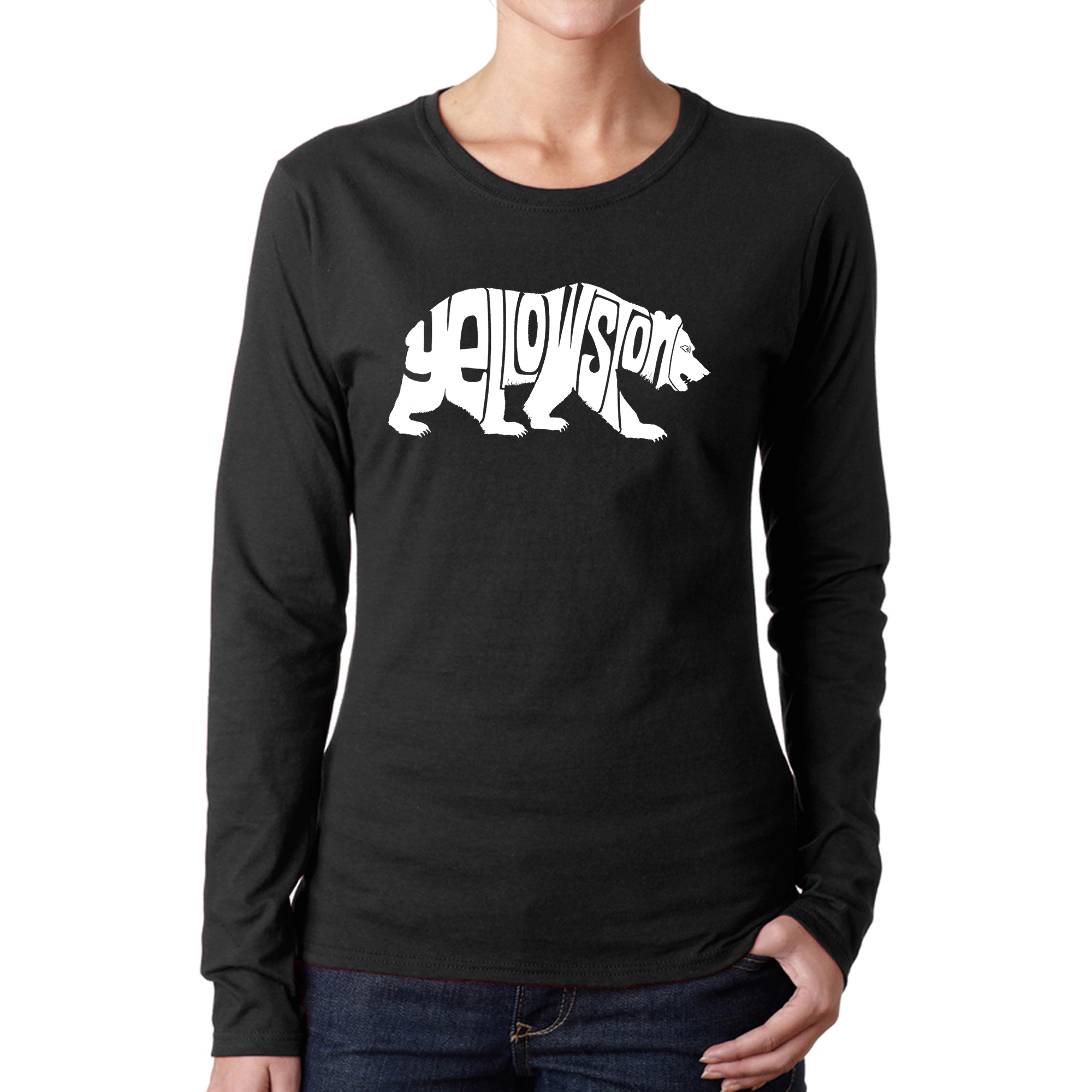 LA Pop Art Women's Word Long Sleeve T-Shirt - Yellowstone Bear