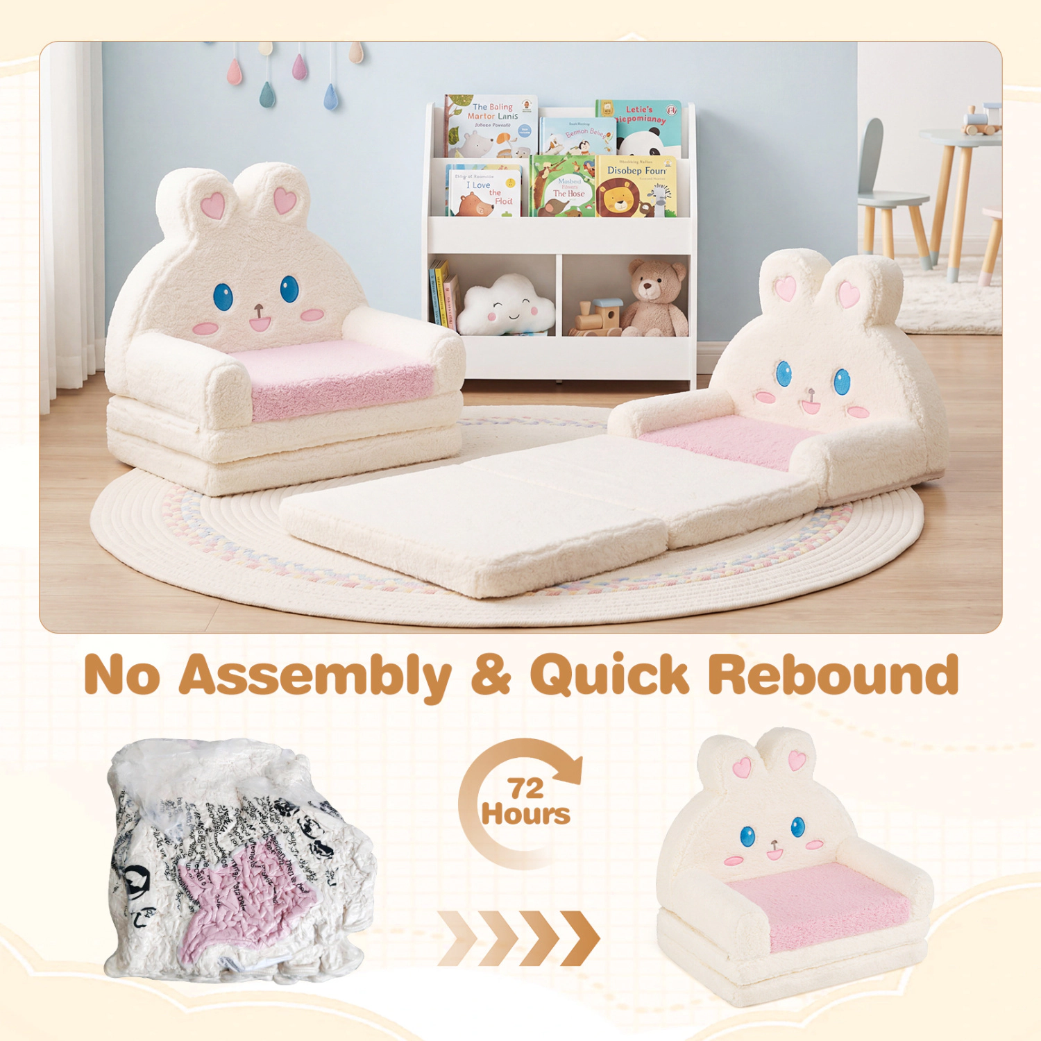 Hivvago 2-In-1 Convertible Kids Sofa To Lounger With Bunny Pattern