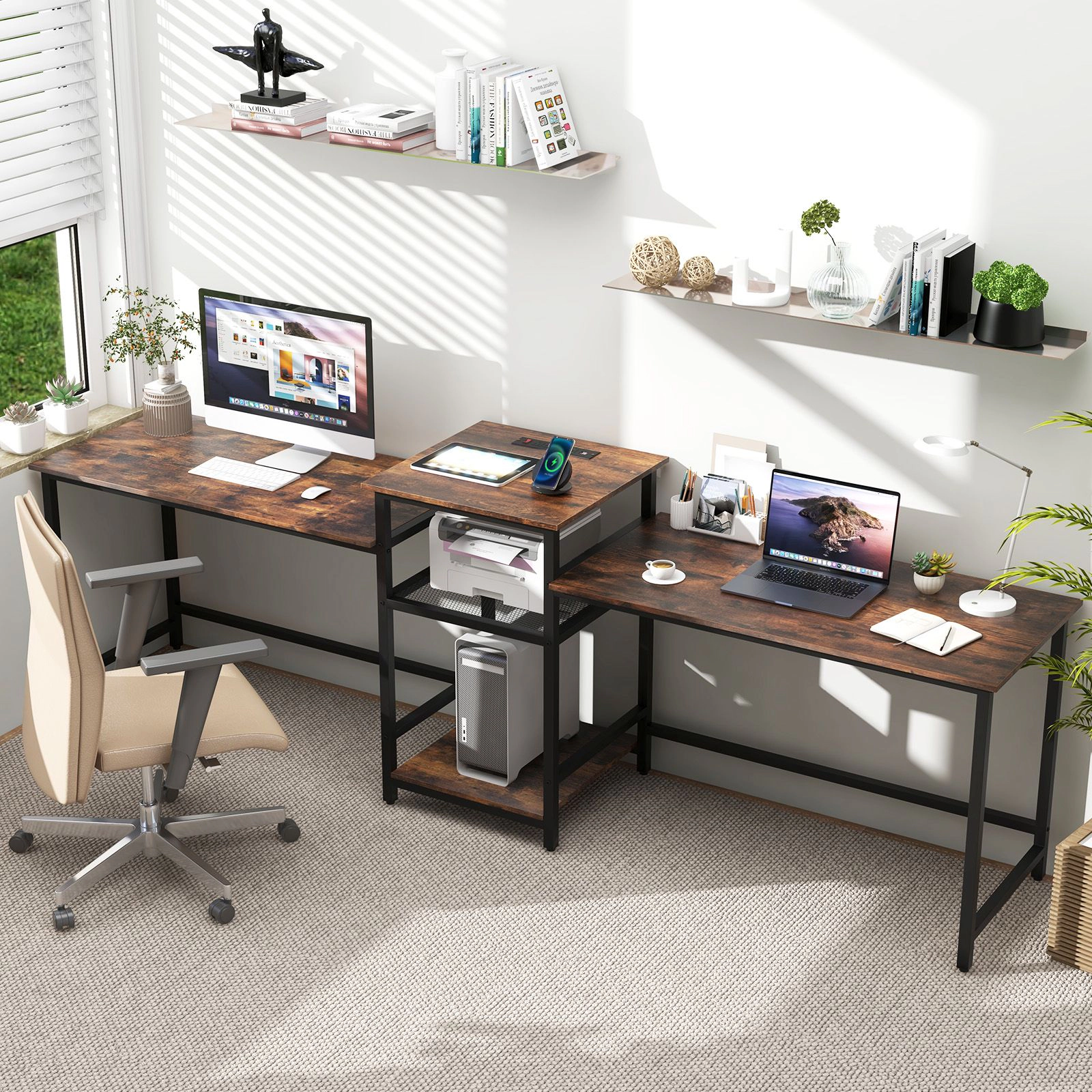 SlickBlue 2 Person Computer Desk with Power Outlet