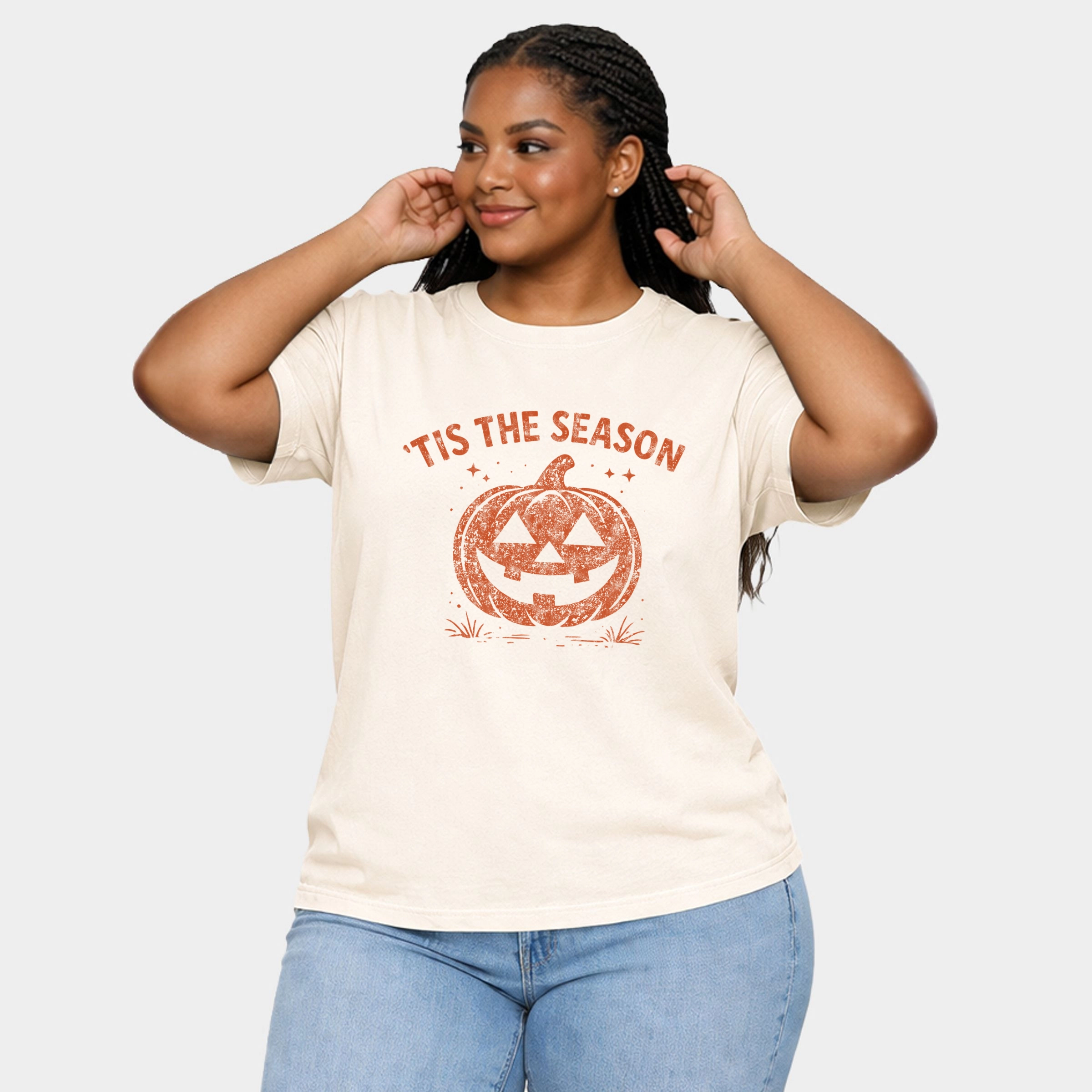 Simply Sage Market - Women's Plus Sized Garment Dyed Graphic T-Shirt Tis The Season Jack O Lantern