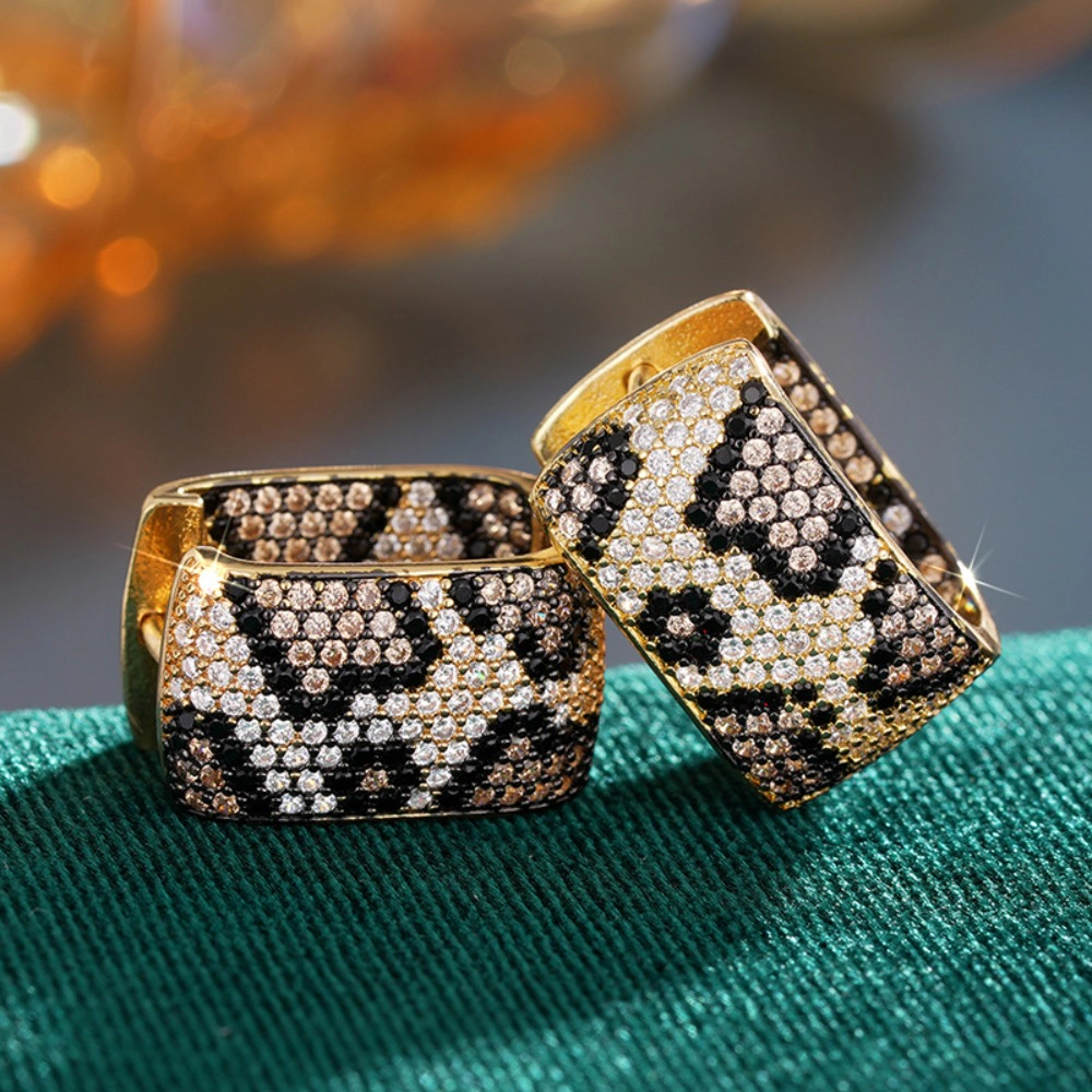 Shiny Micro Pave Cubic Zirconia Leopard Hoop Earrings