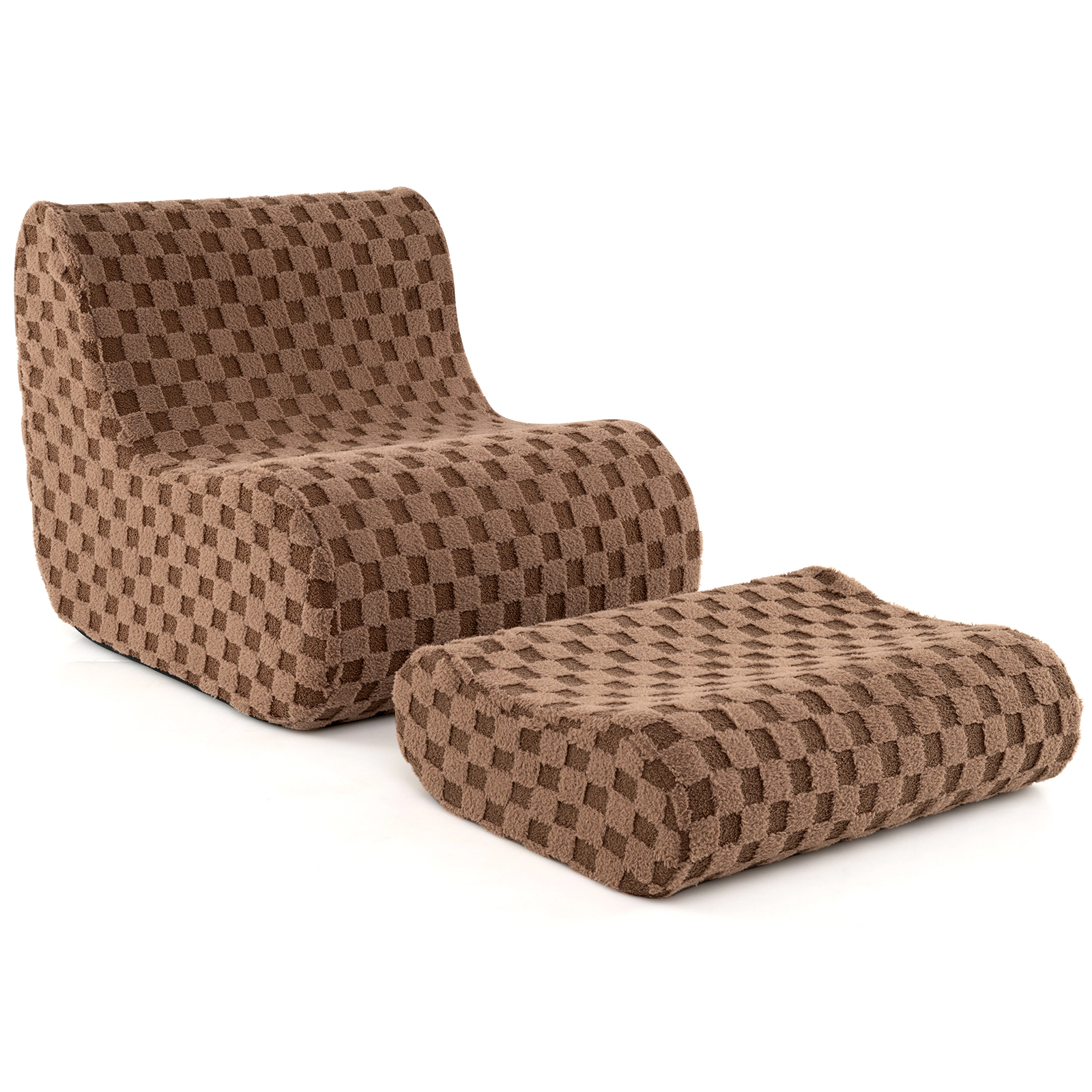 SUGIFT Brown Oversized Teddy Velvet Bean Bag Chair with Ottoman