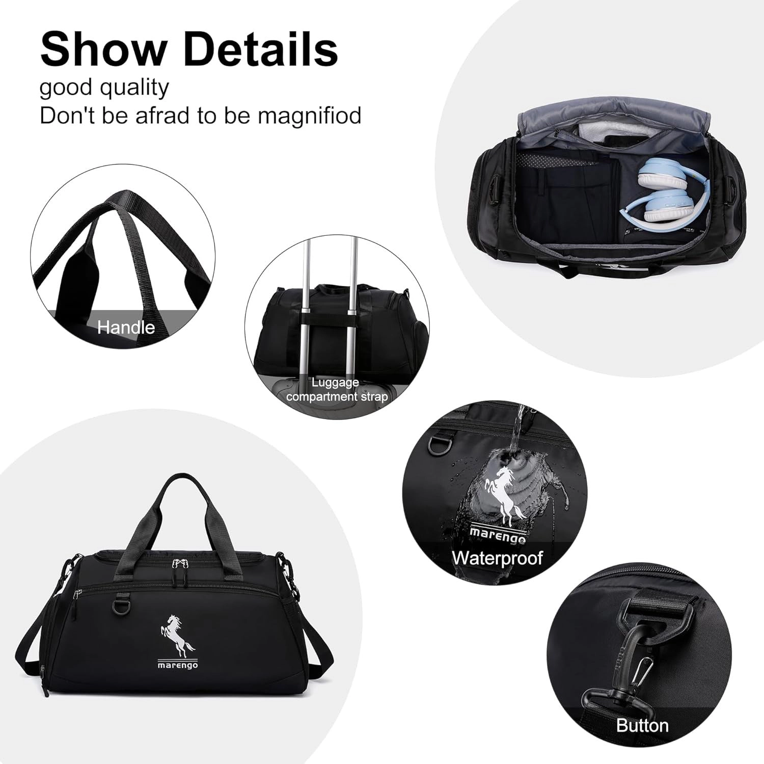 GBruno Waterproof 37L Gym Duffle Bag With Shoe Compartment