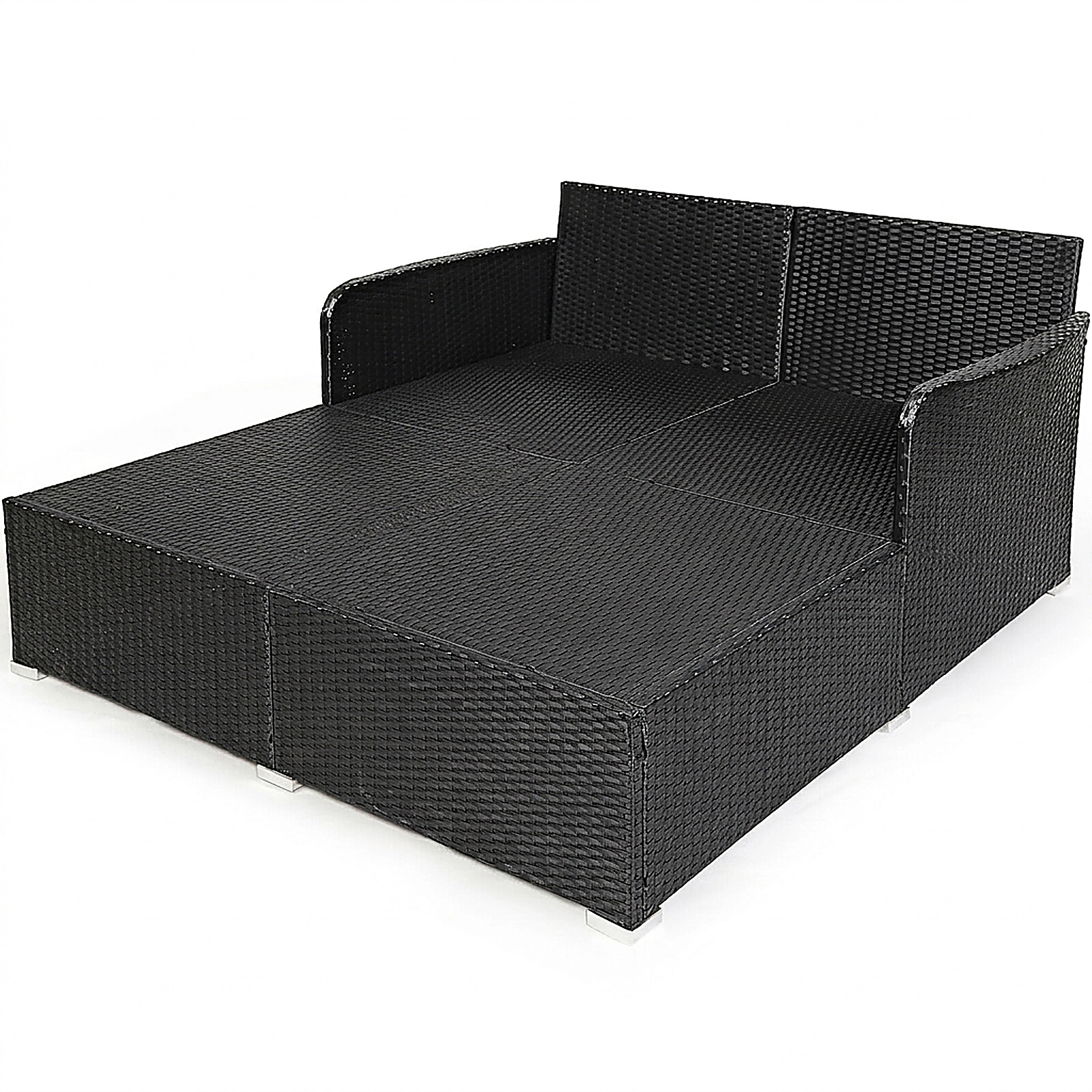 SUGIFT Upholstered Cushions and 4 Pillows Spacious Outdoor Rattan Daybed