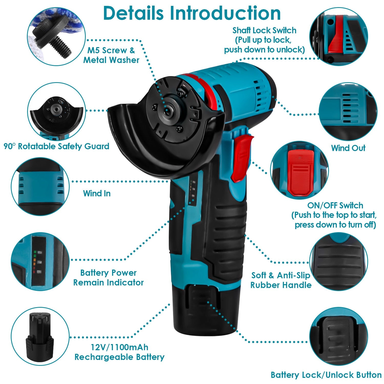 GBruno 12V Cordless Mini Angle Grinder With Batteries