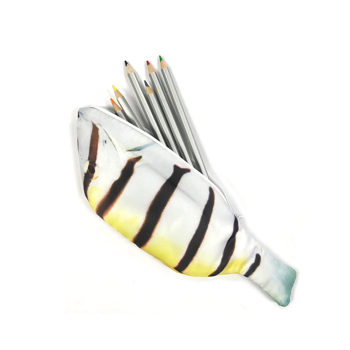 Wrapables Fish-Shaped Zipper Pencil Pouch, Tiger Fish