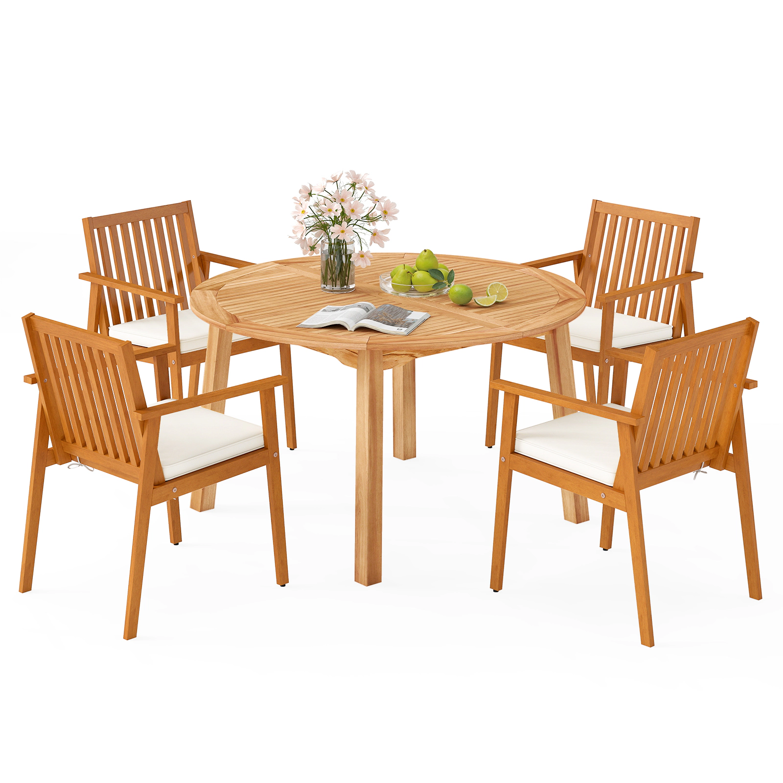 LJG 5 Pieces Acacia Wood Patio Dining Set with Umbrella Hole