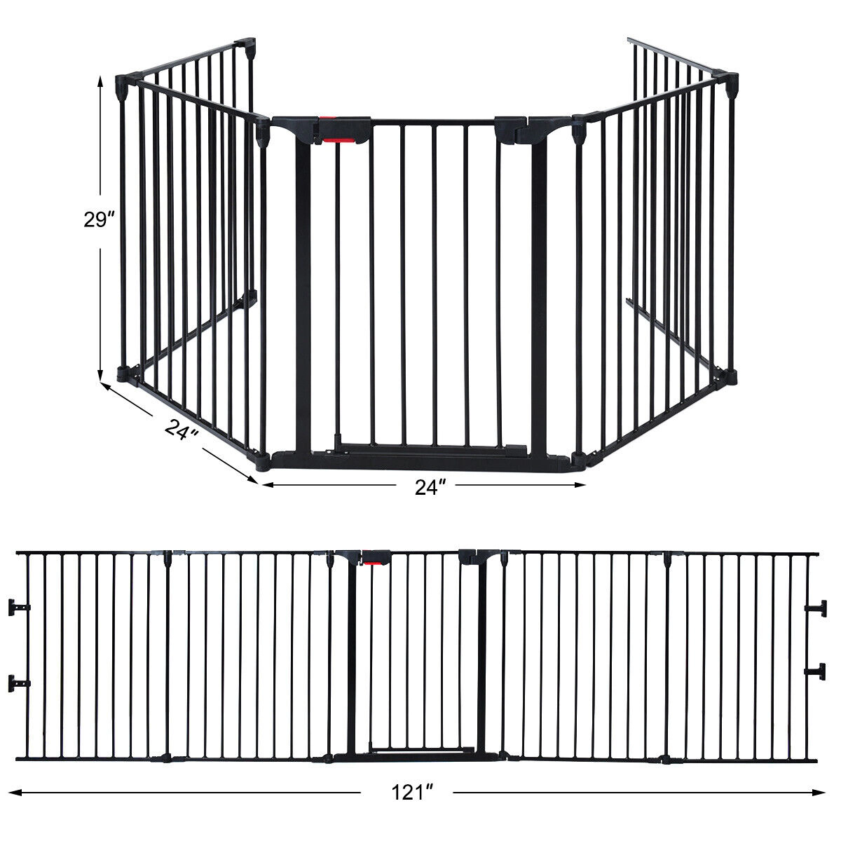 SUGIFT 115-in Length 5-Panel Adjustable Steel Fireplace Fence and Safety Gate 29-in Tall for Babies or Pets Black