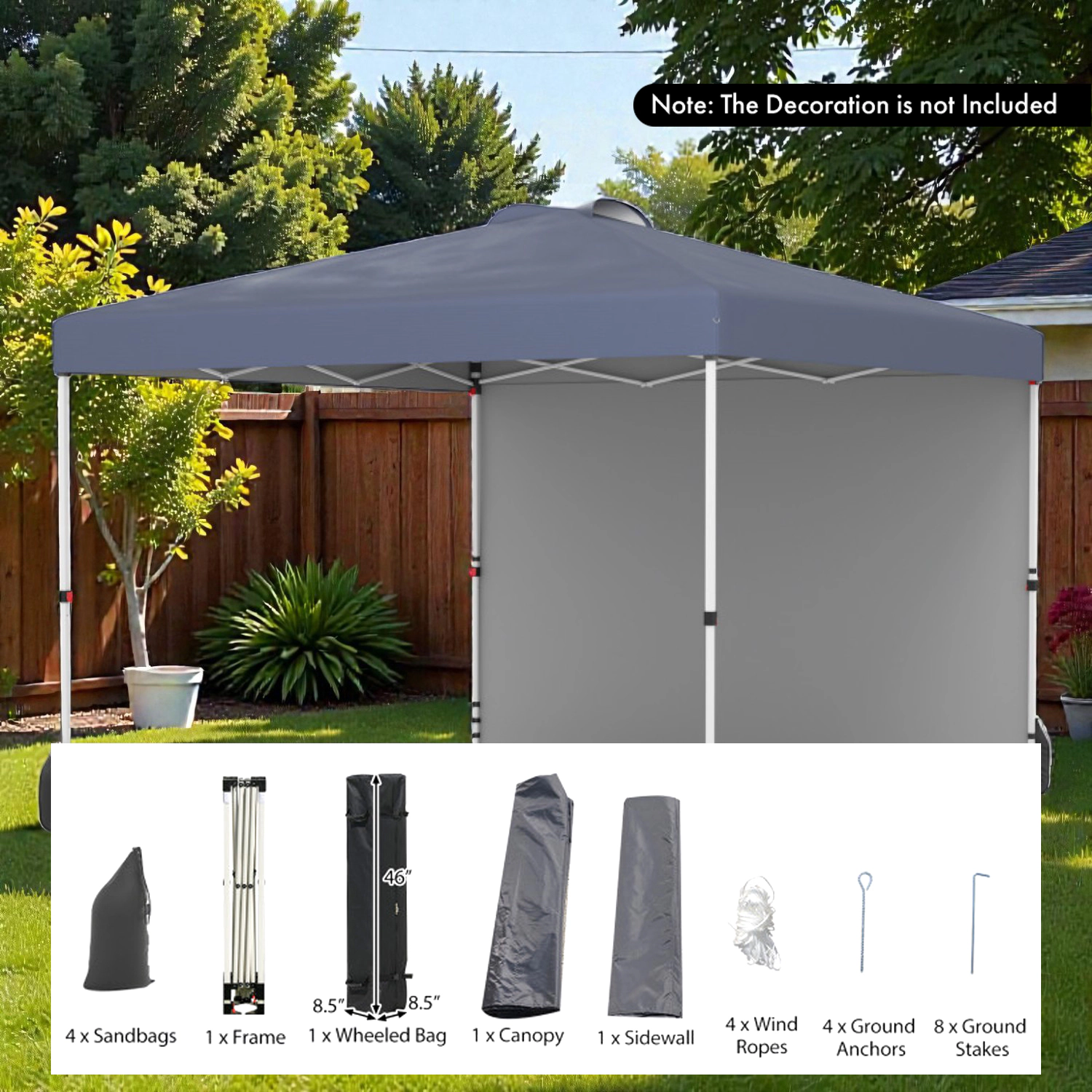 Hivvago Pop Up Outdoor Canopy with 1 Sidewall and Rolling Carrying Case