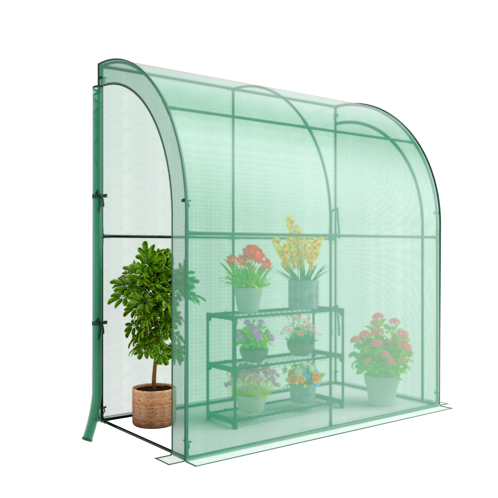 SUGIFT Lean-to Greenhouse Green 78 x 38.5 x 84.5 in Wall Greenhouse with 3-Tier Flower Rack