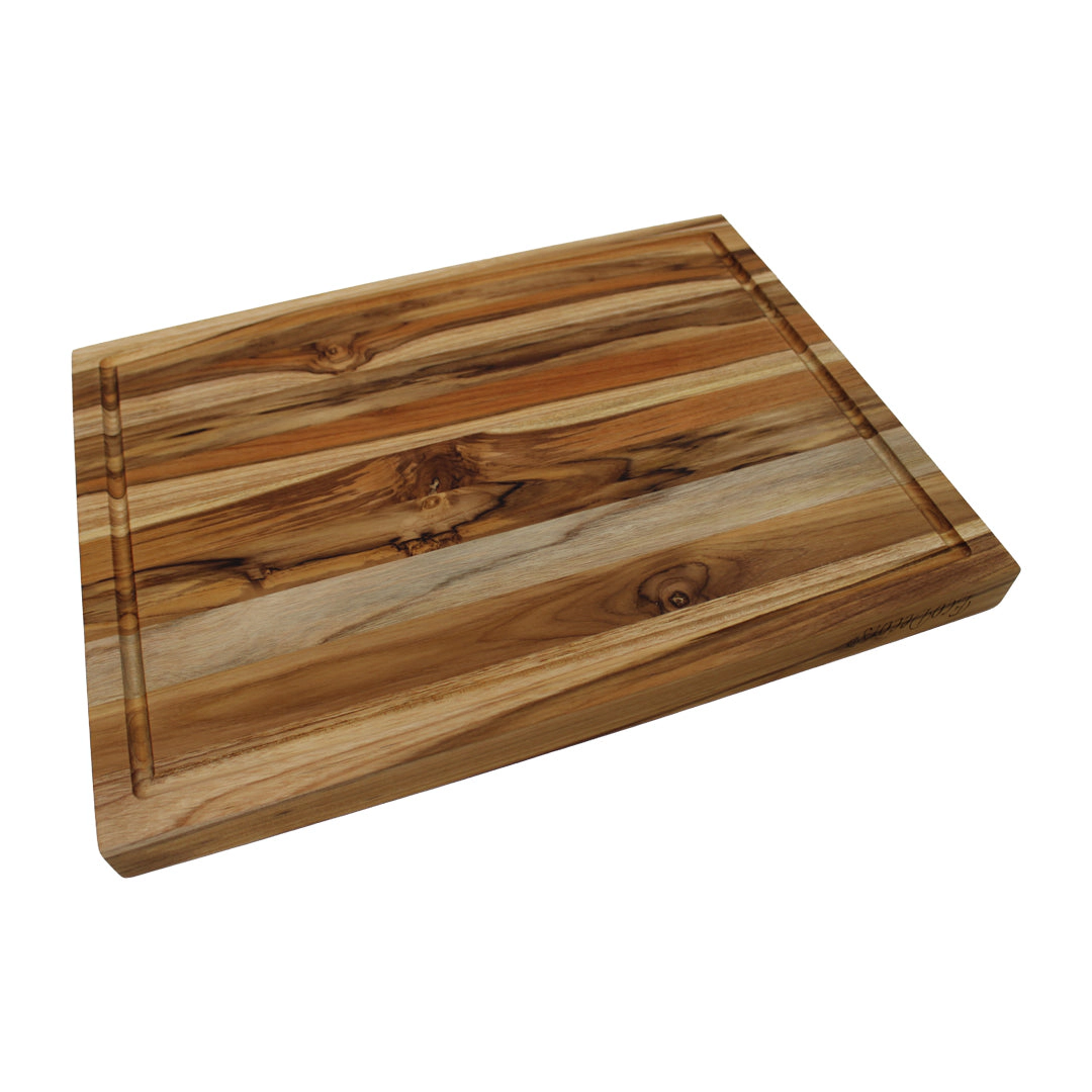 EcoDecors CBT-20 20" x 15" Teak Cutting Board Natural Grain with Juice Channel and Built-In Handles