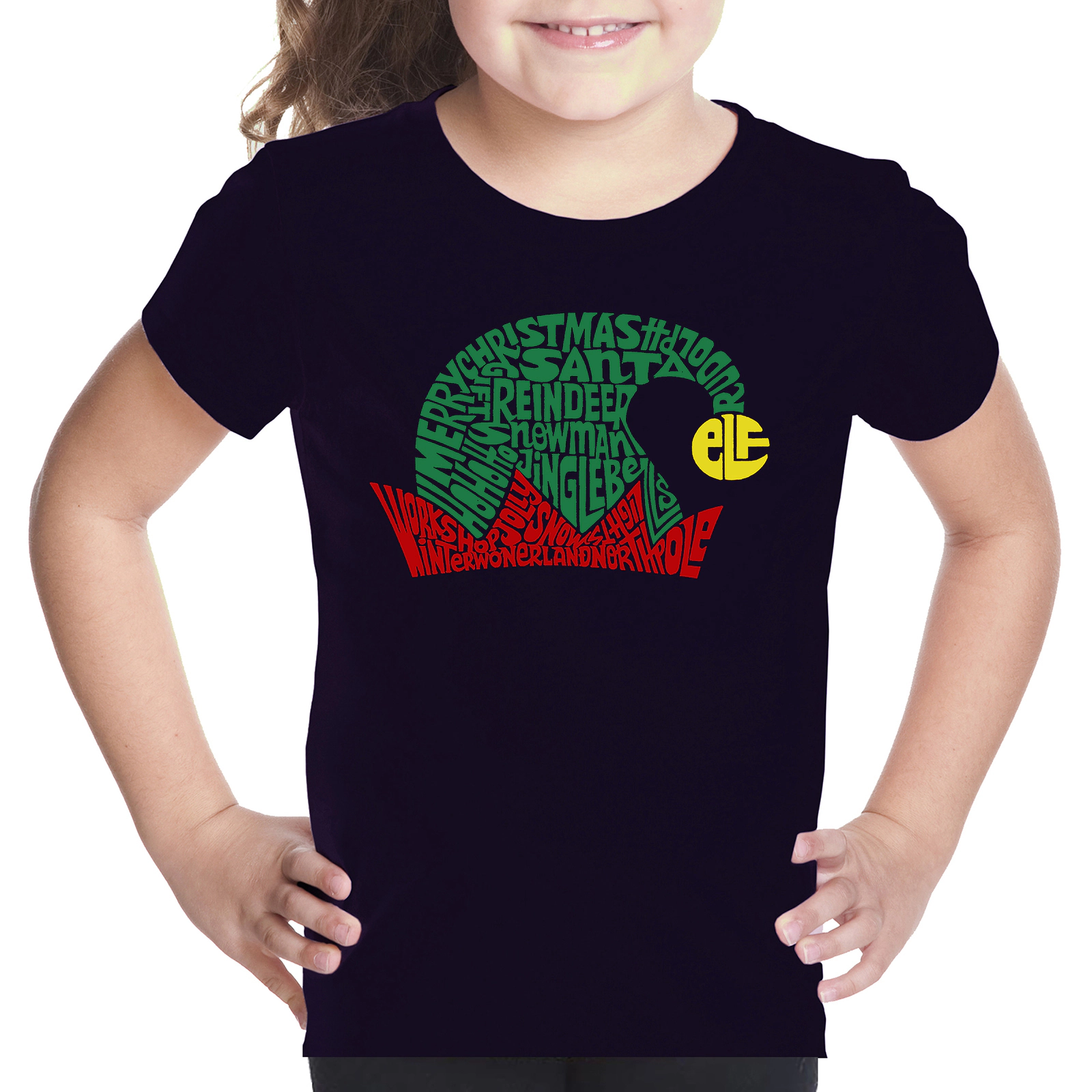 LA Pop Art Girls Word T-Shirt - Christmas Elf Hat