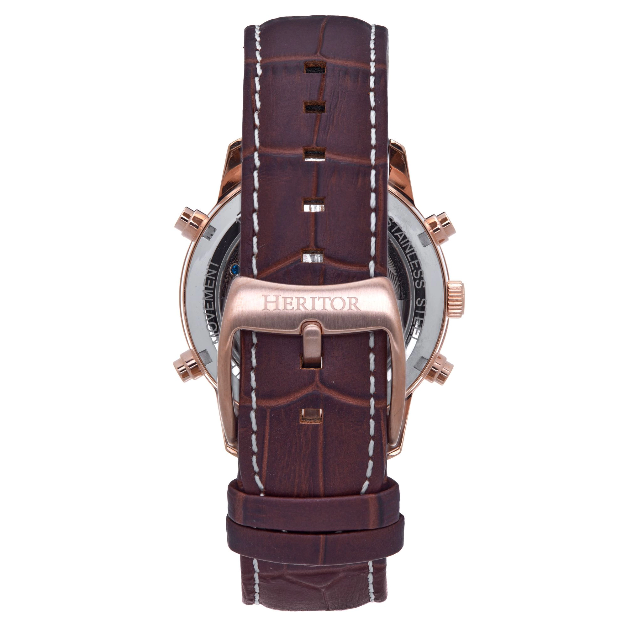 Heritor Automatic Wilhelm Semi-Skeleton Leather-Band Watch w/Day/Date