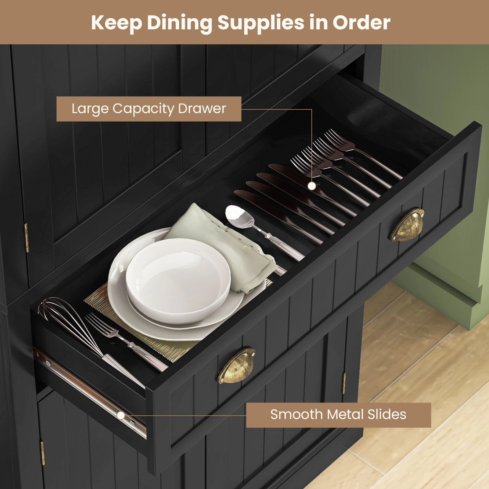 SlickBlue Freestanding Pantry Storage Cabinet with 4 Doors for Kitchen Organization