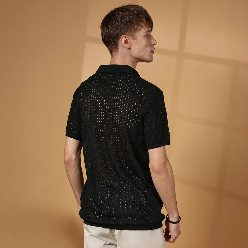 Textured-Knit Polo T-Shirt