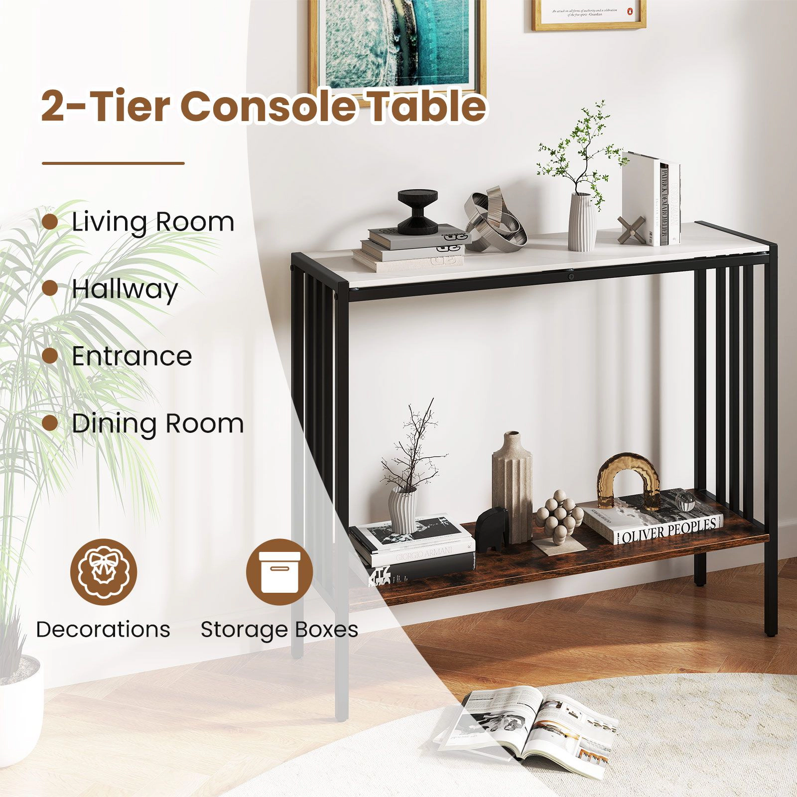 SlickBlue Modern Console Table with Sintered Stone Top and Shelf
