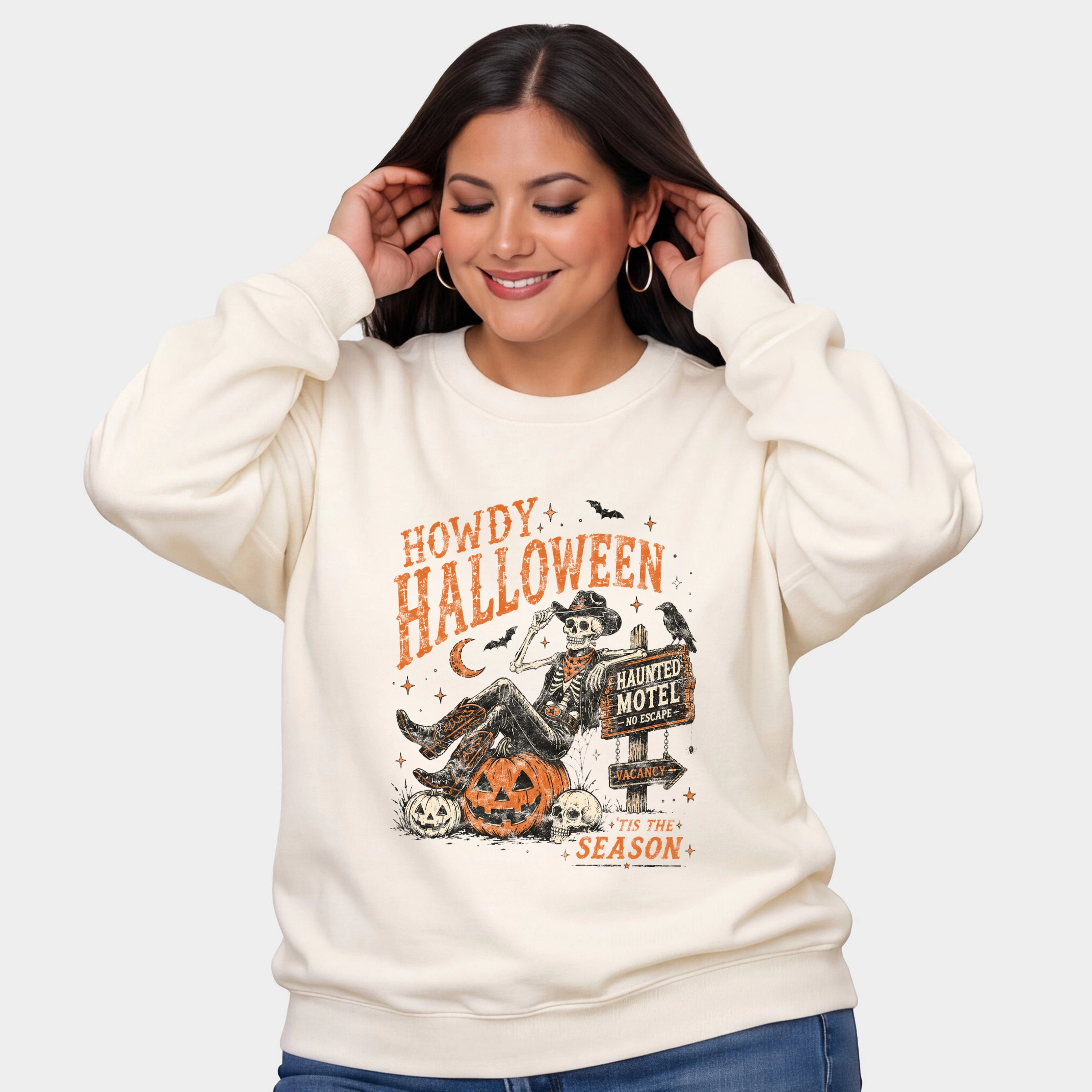 Simply Sage Market - Women's Plus Sized Graphic Sweatshirt Howdy Halloween Skeleton