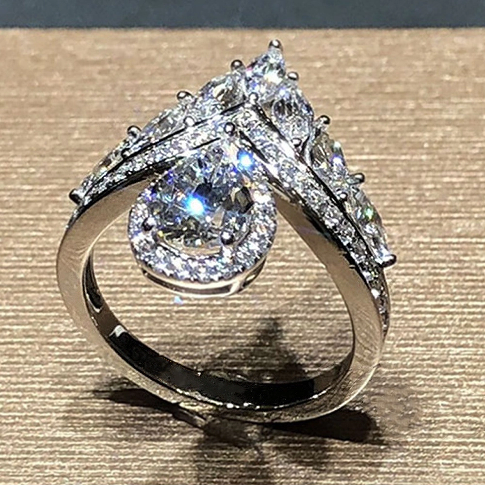 Wardrobe Whimsy Womens Pear Cut Halo Cubic Zirconia Ring Marquise Accent Twisted Cocktail Ring