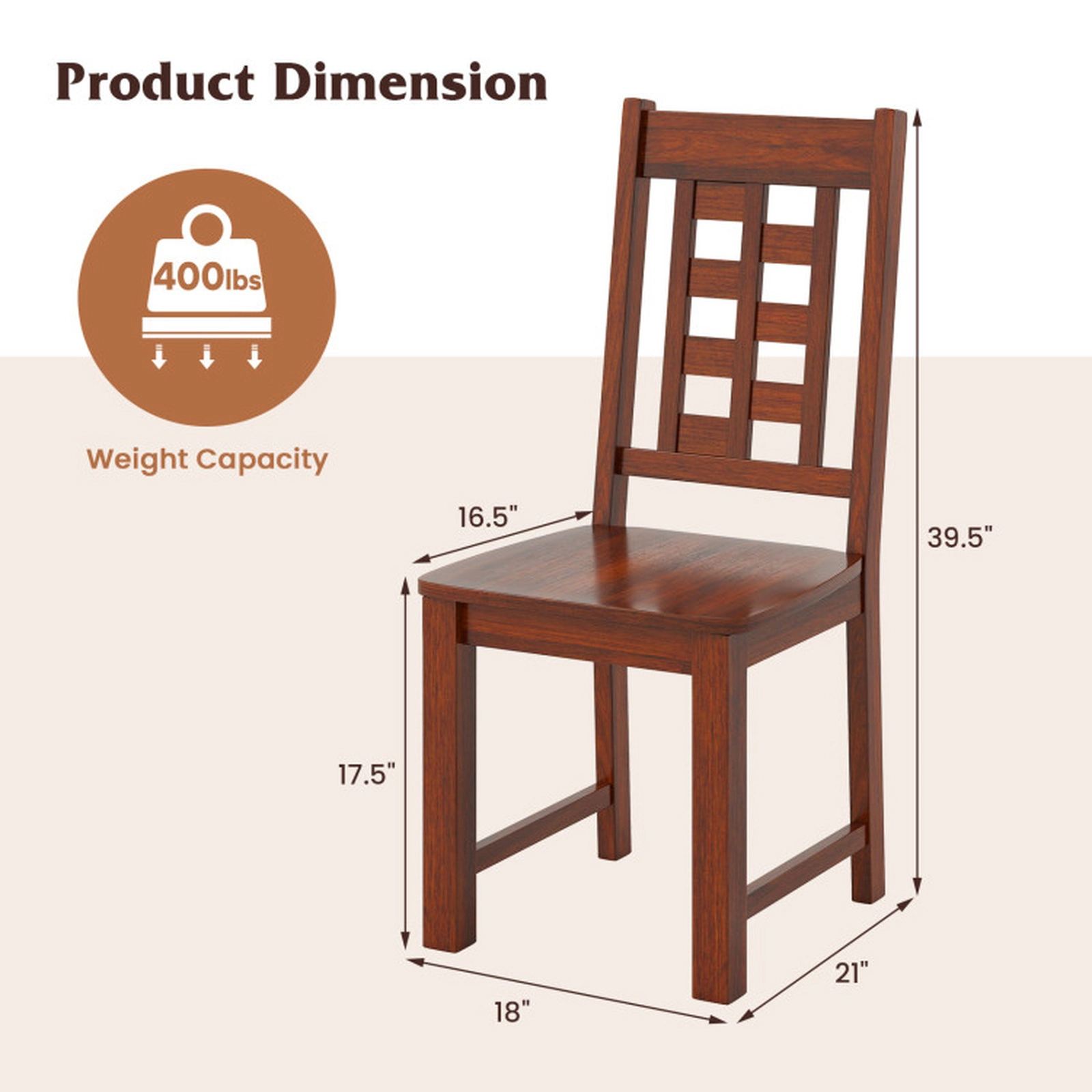 SUGIFT Walnut Wooden Solid Rubber Wood Hollowed Back Set of 2 Kitchen Dining Chairs