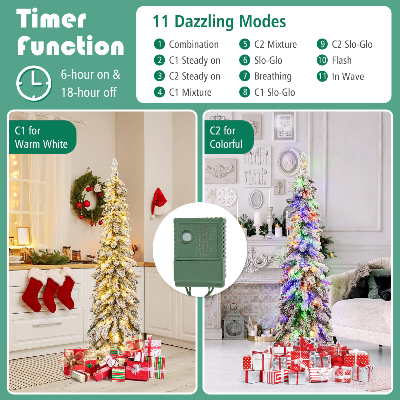 SlickBlue Slim Pencil Christmas Tree with Warm White & Multicolor LEDs