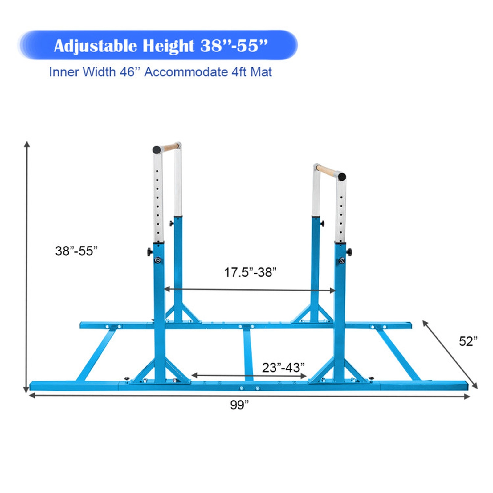 SUGIFT Adjustable Double Horizontal Gymnastic Training Parallel Bars 220-lb Capacity Ages 6-12 Blue Purple Pink