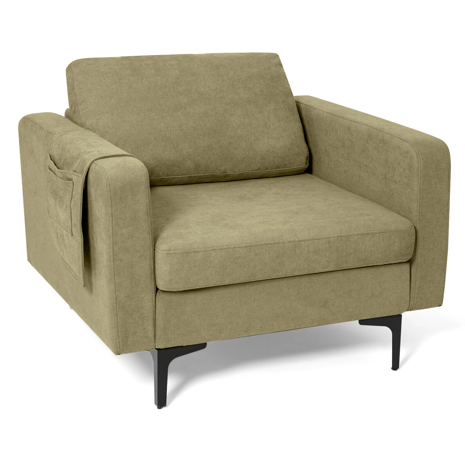 SUGIFT 660-lb Capacity Green Modern Accent Armchair with Side Storage Pocket and Solid Wood Metal Frame