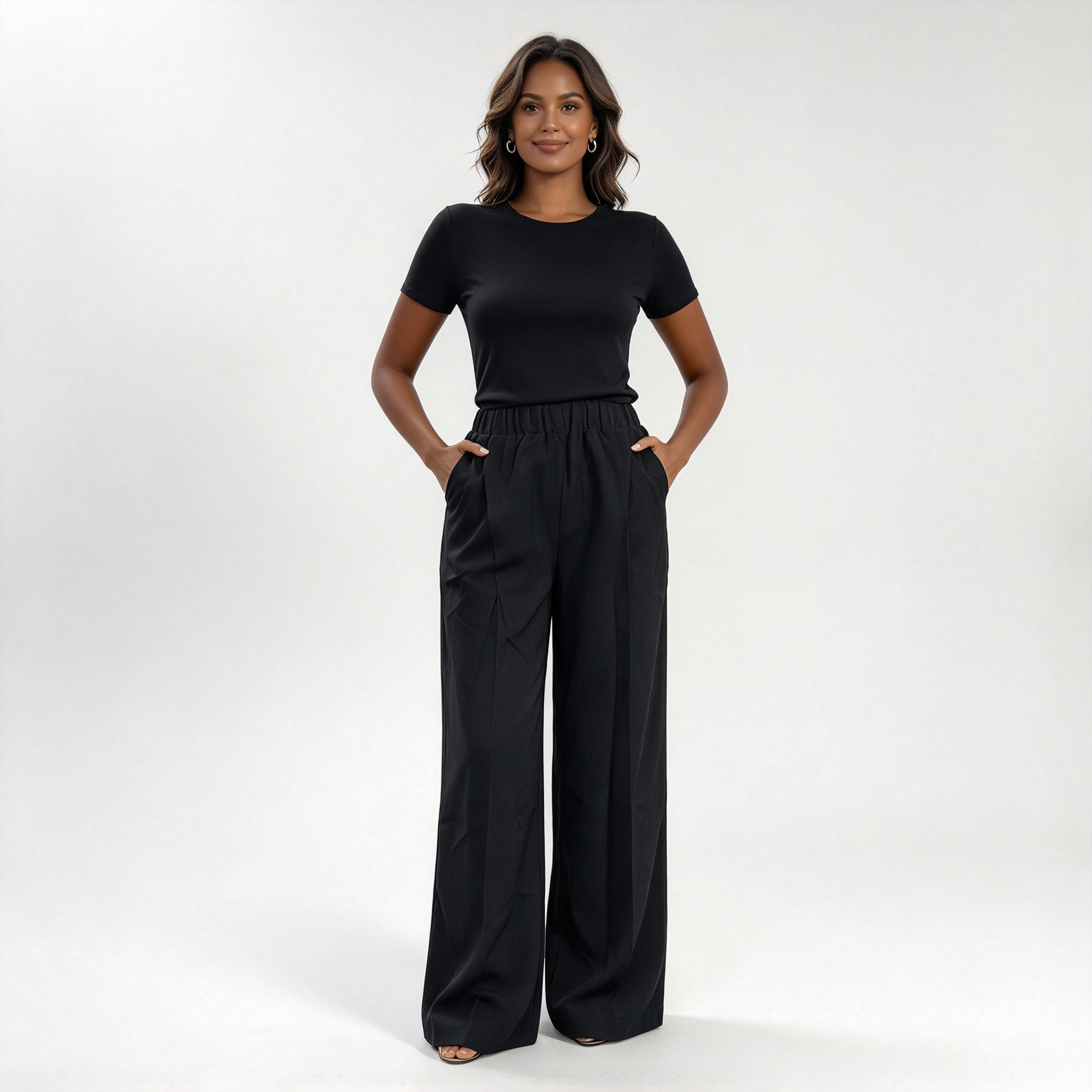 BLUEMING Women Wide Leg Palazzo Pull-On Pant Casual Flowy Pants With Pockets Beach Vacation Outfits Boho Relaxed