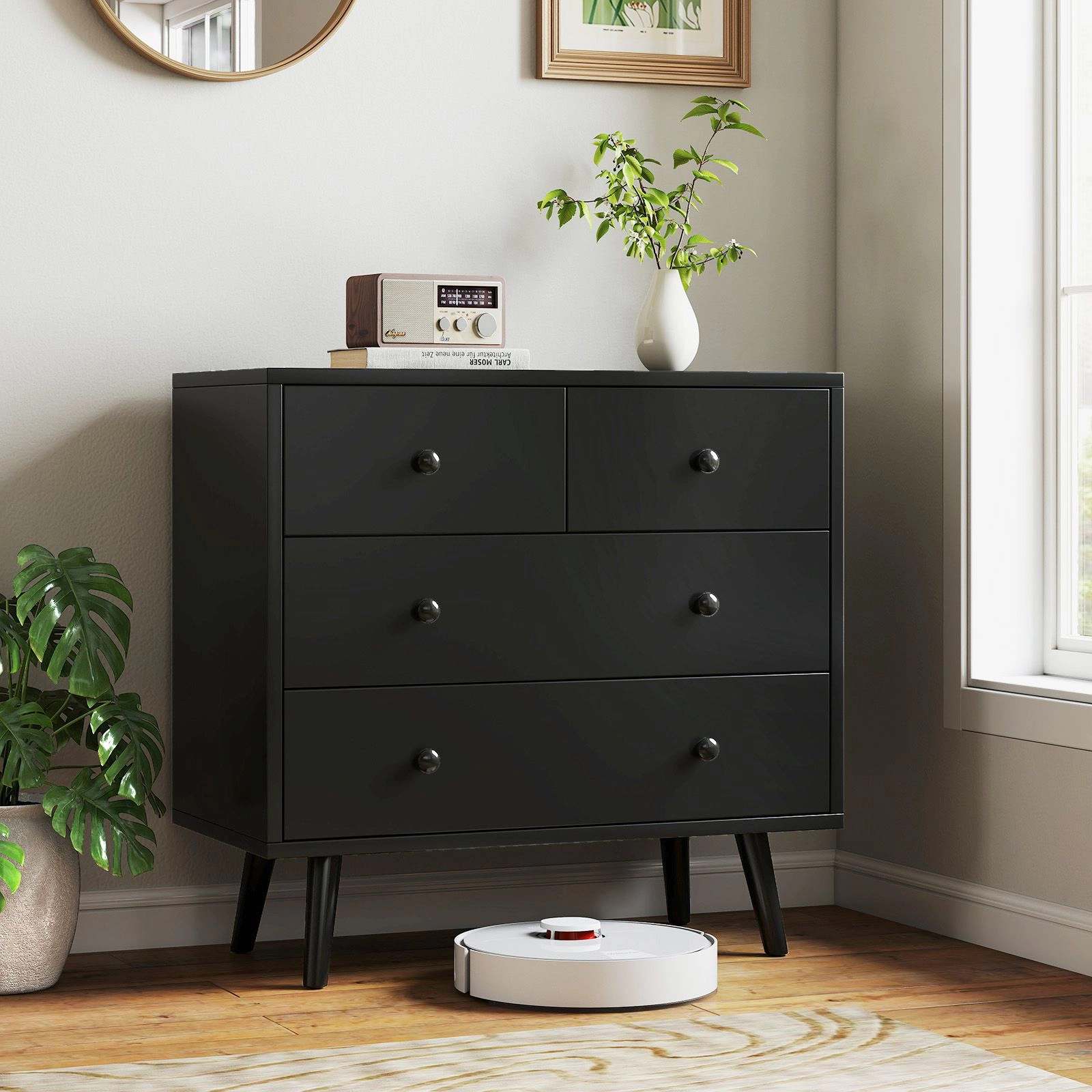 SlickBlue 4-Drawer Wooden Storage Dresser with Wide Countertop