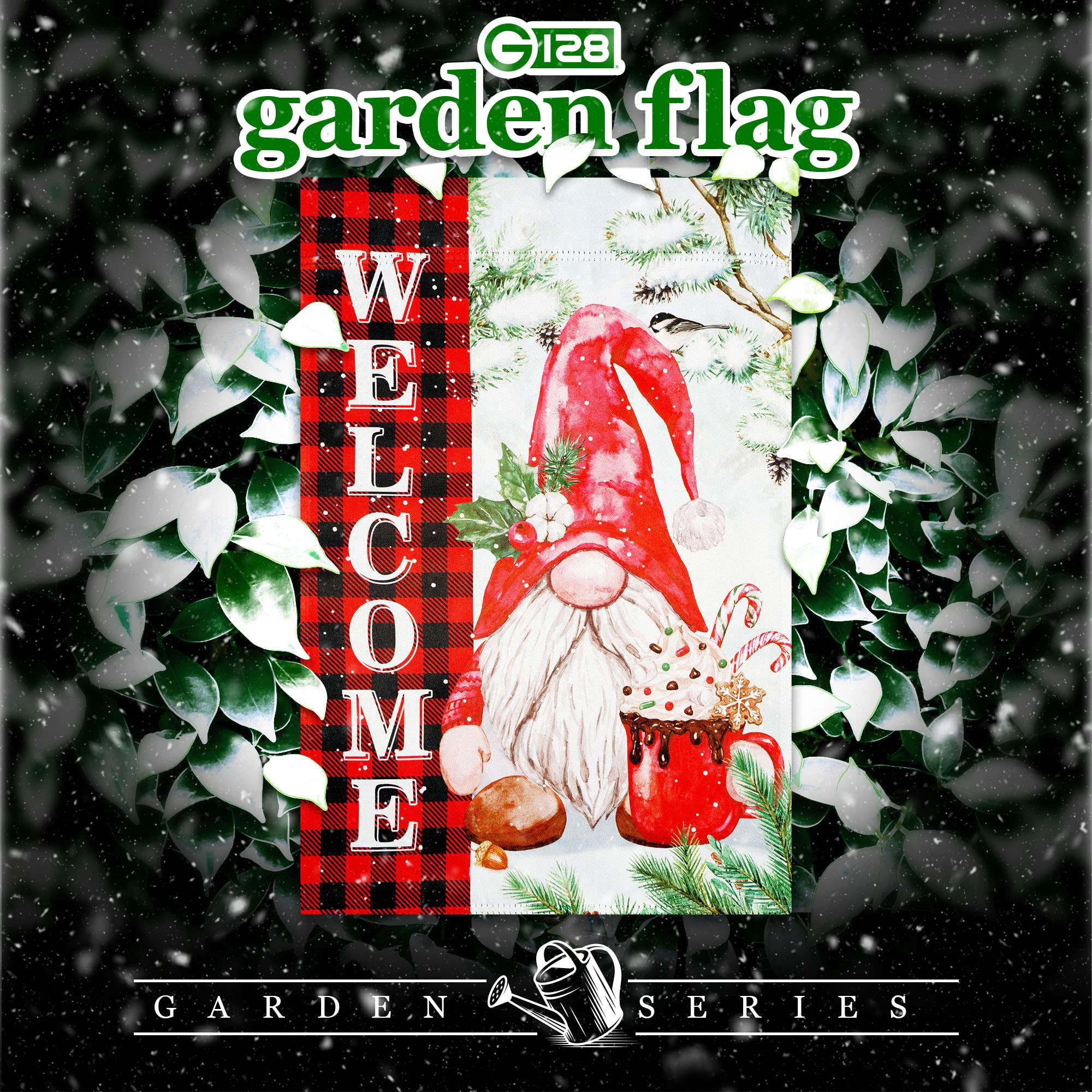 G128 Double-Sided Christmas Gnome Buffalo Plaid Garden Flag 12x18