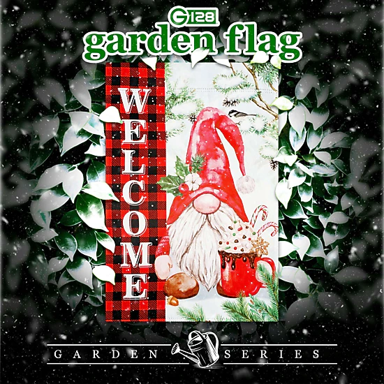 G128 Double-Sided Christmas Gnome Buffalo Plaid Garden Flag 12x18