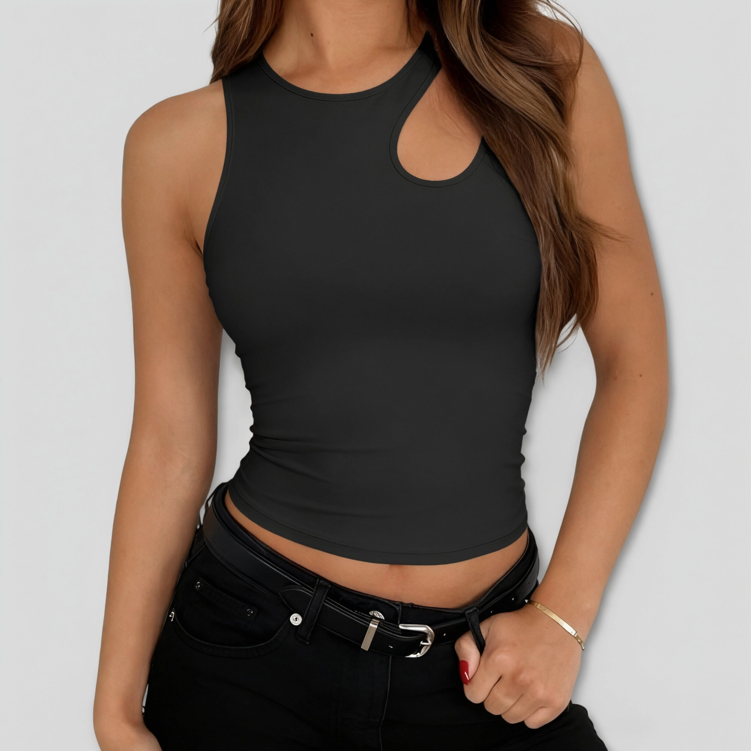 Avidlove Women's Asymmetric Cutout Crew Neck Cropped Racerback Tank Top