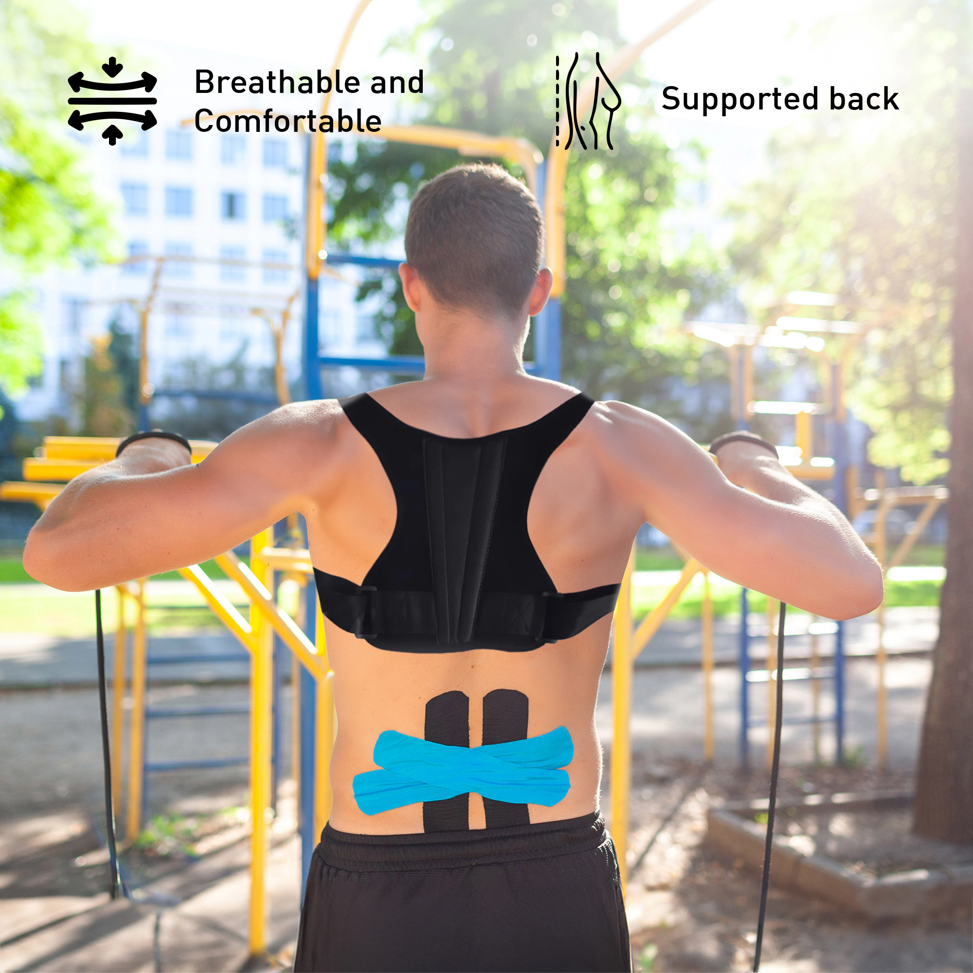 Pursonic Unisex Adjustable Back Support Posture Corrector Brace with Shoulder Alignment Bar