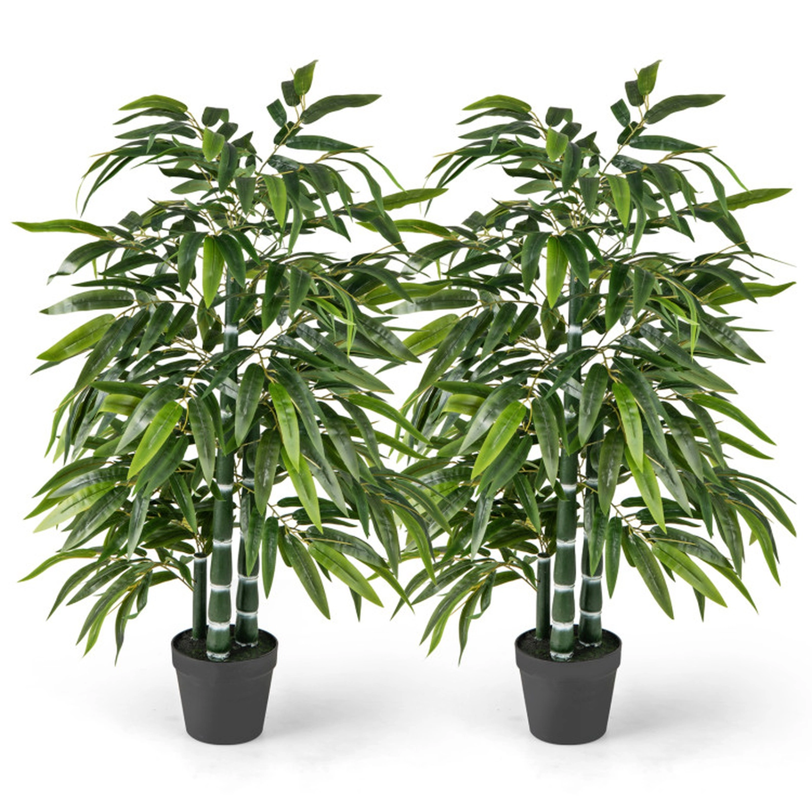 SUGIFT 2-Pack Artificial Bamboo Leaf Trees with 3 PE Trunks 50-in Tall with Weighted Cement Base Green Black