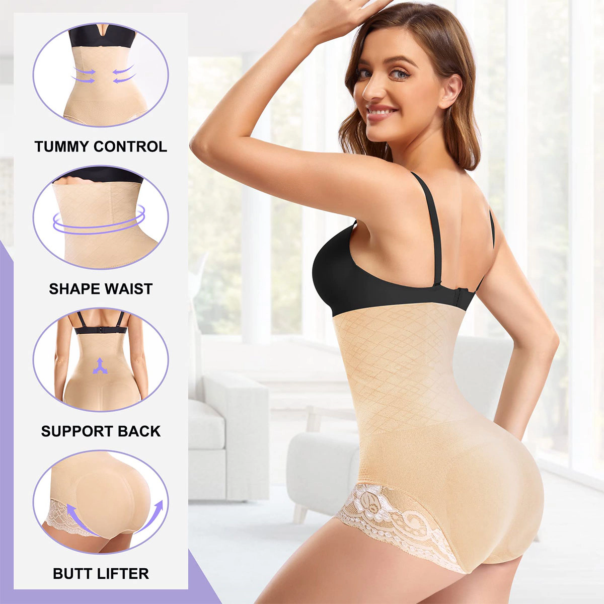 Nebility Women High Waist Tummy Control Butt Lifting Shapewear Panties